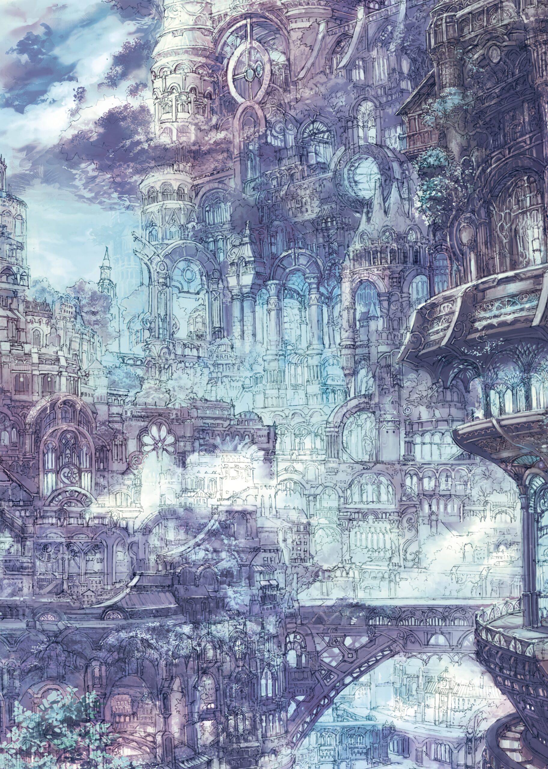 Pastel Fantasy City Sketch