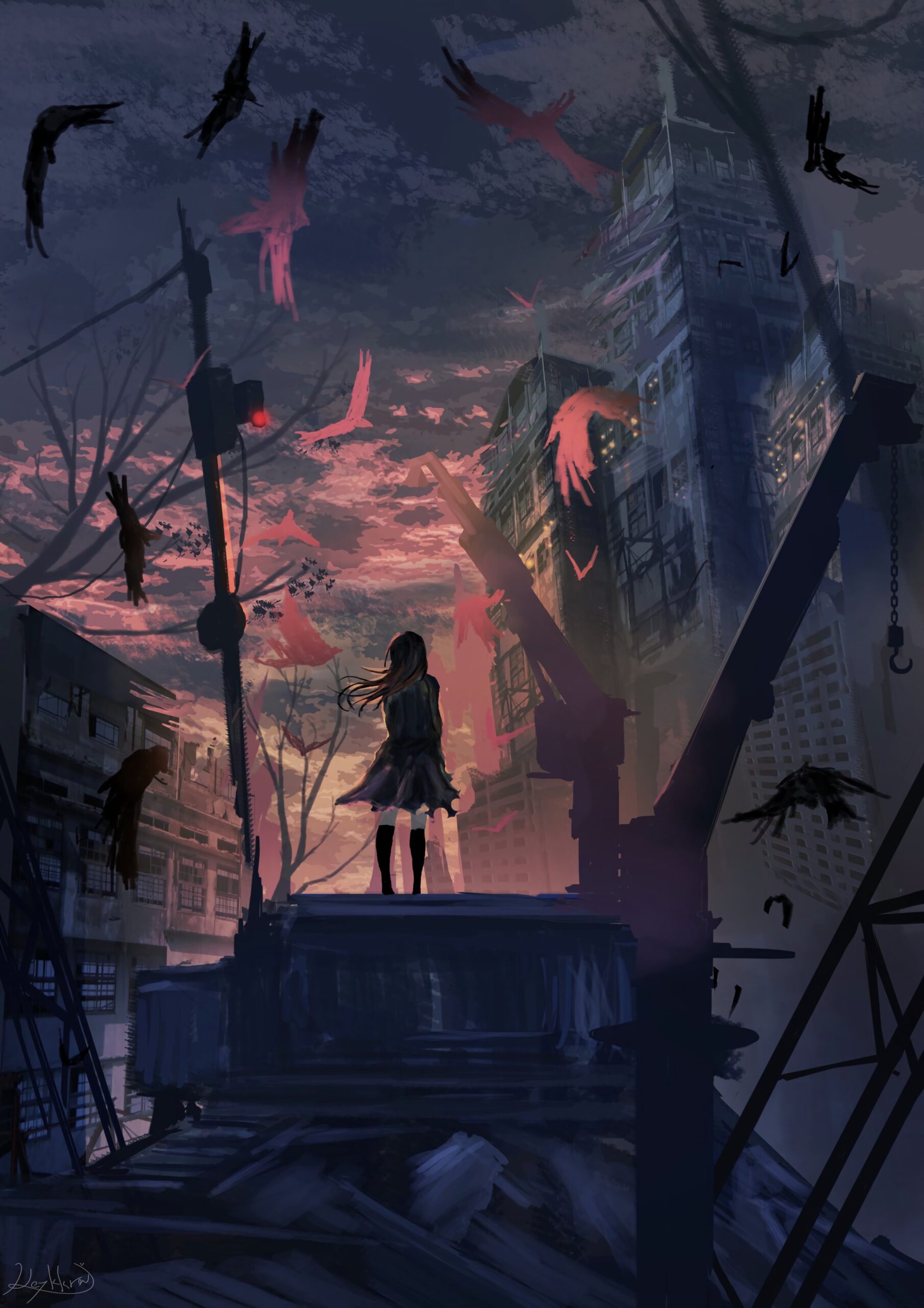Dark fantasy post apocalyptic cityscape
