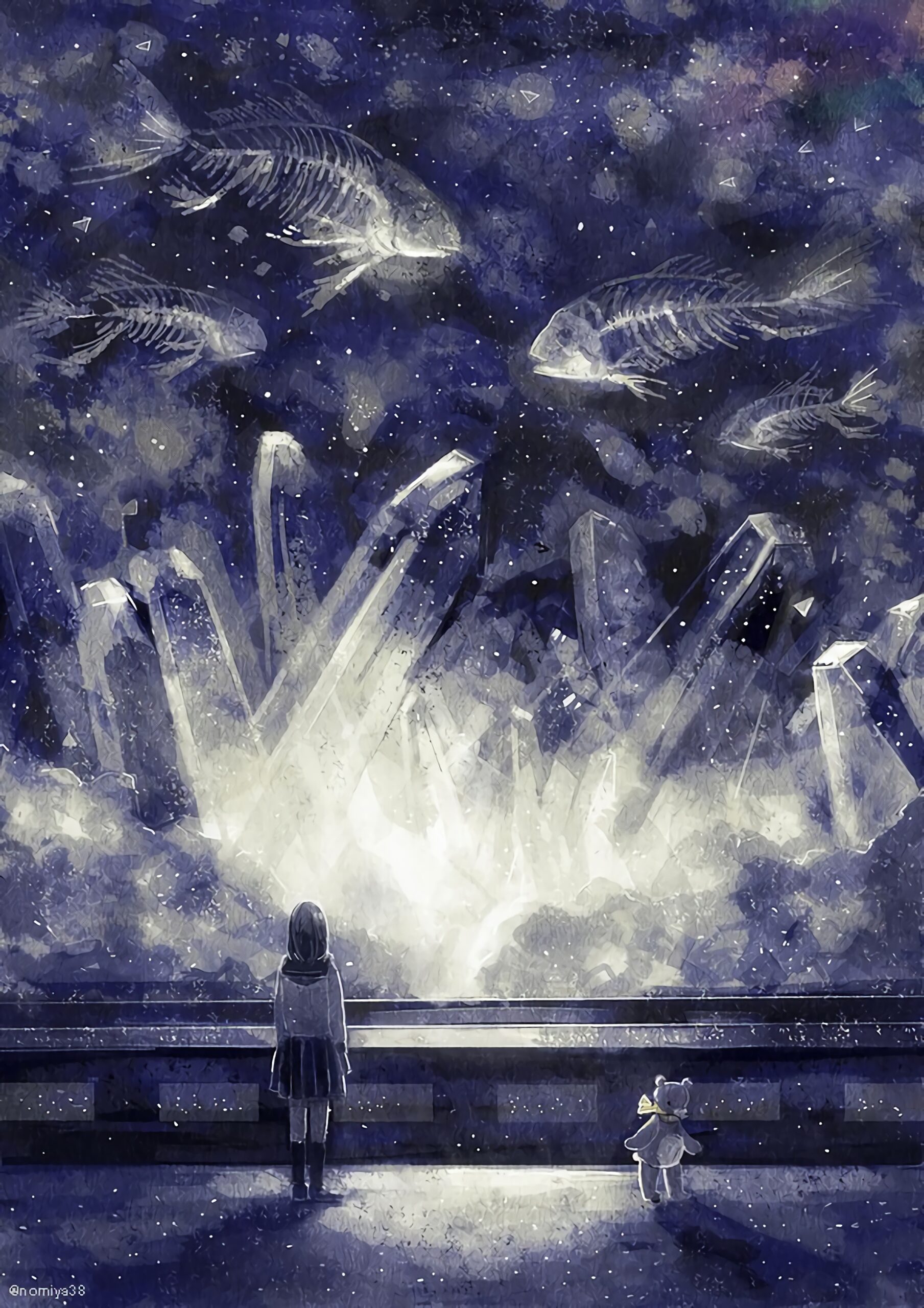 Girl and teddy bear fantasy underwater