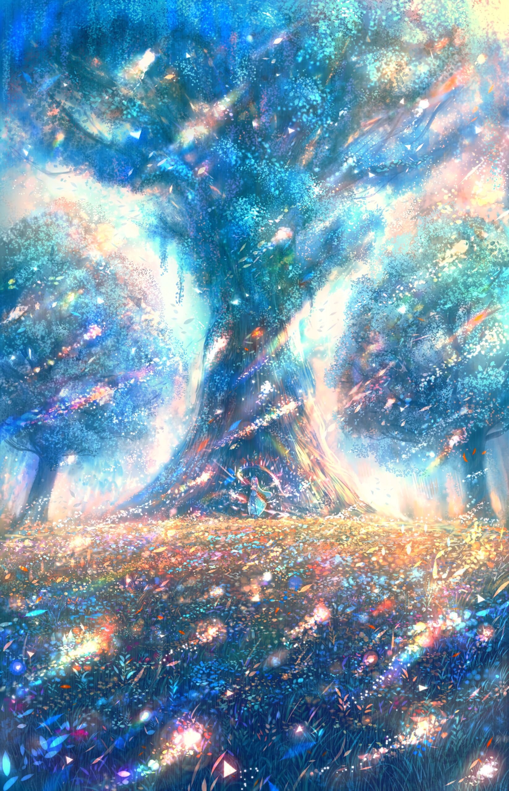 Glow forest magical tree vibrant flower