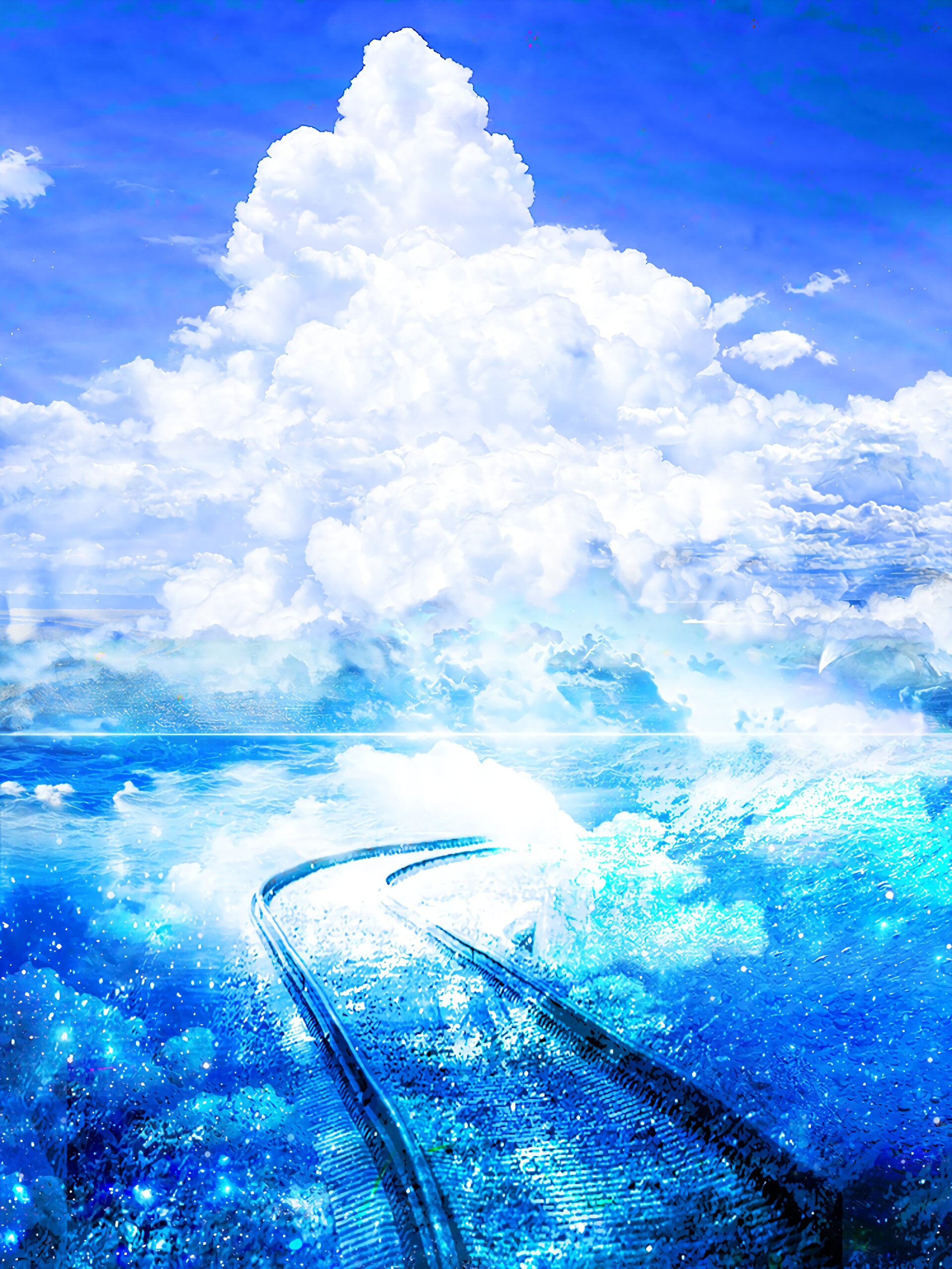 Train tracks on water magical blue