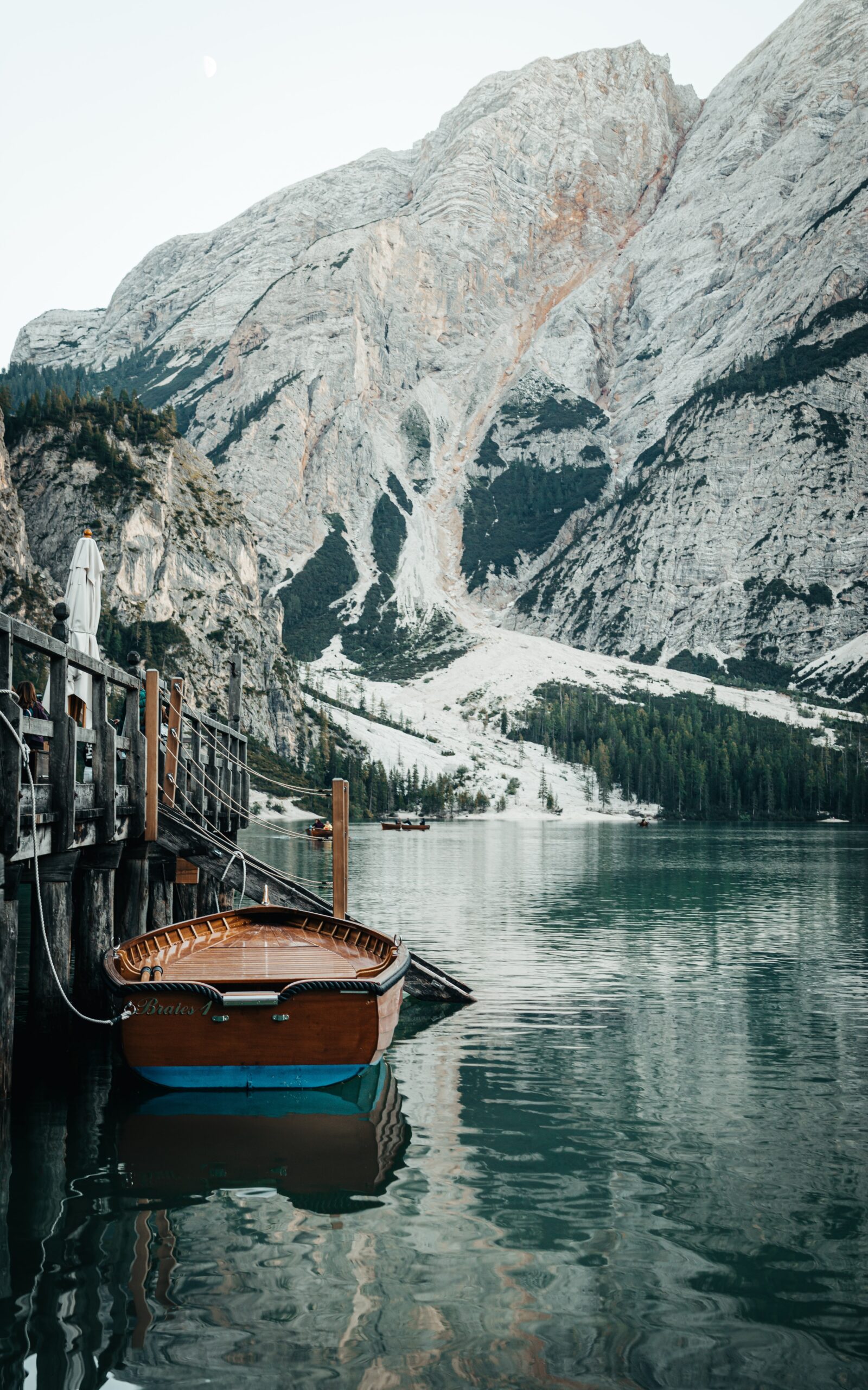 Lake Braies Dolomites wooden boat