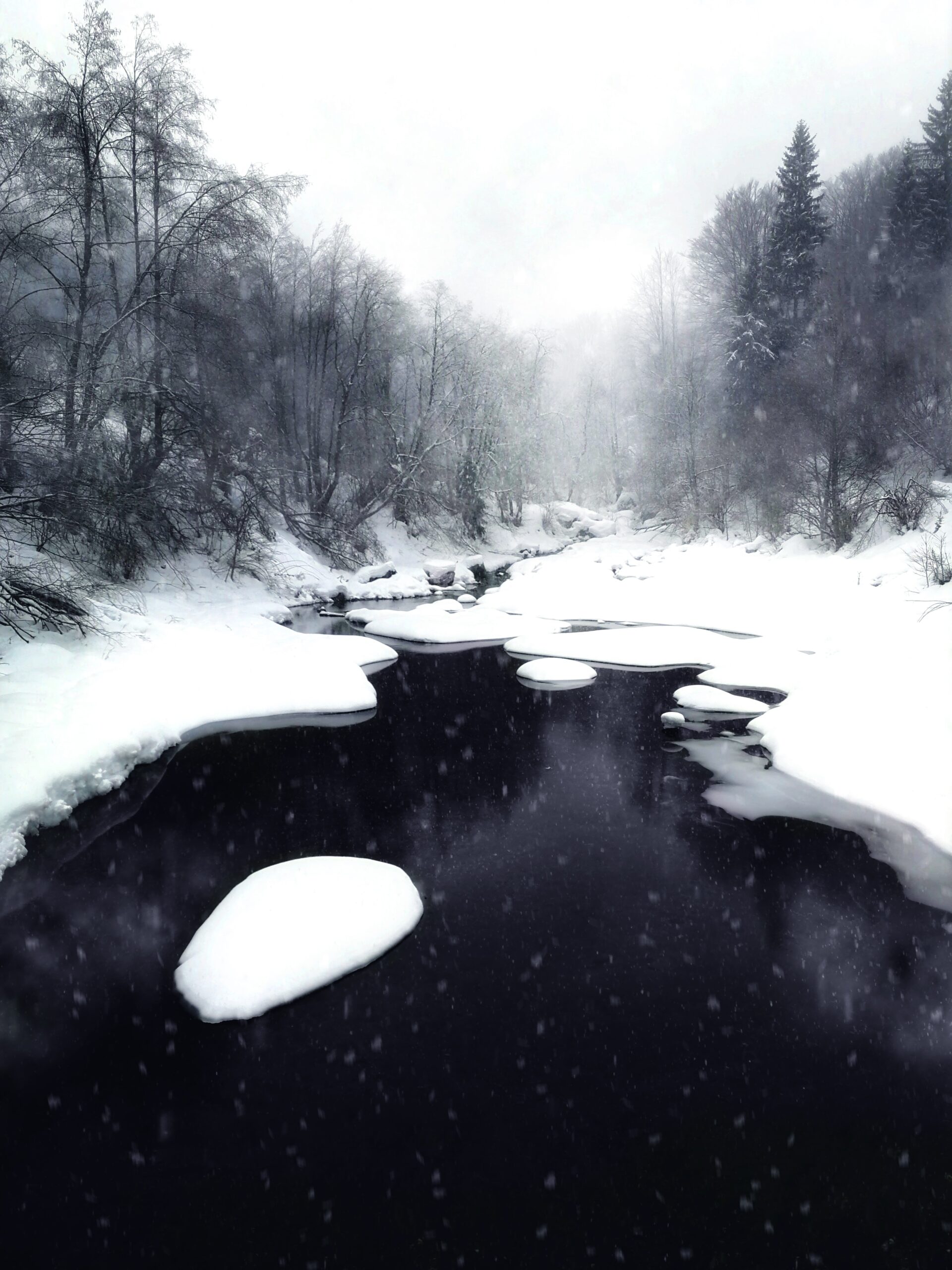 snowy stream winter landscape frozen