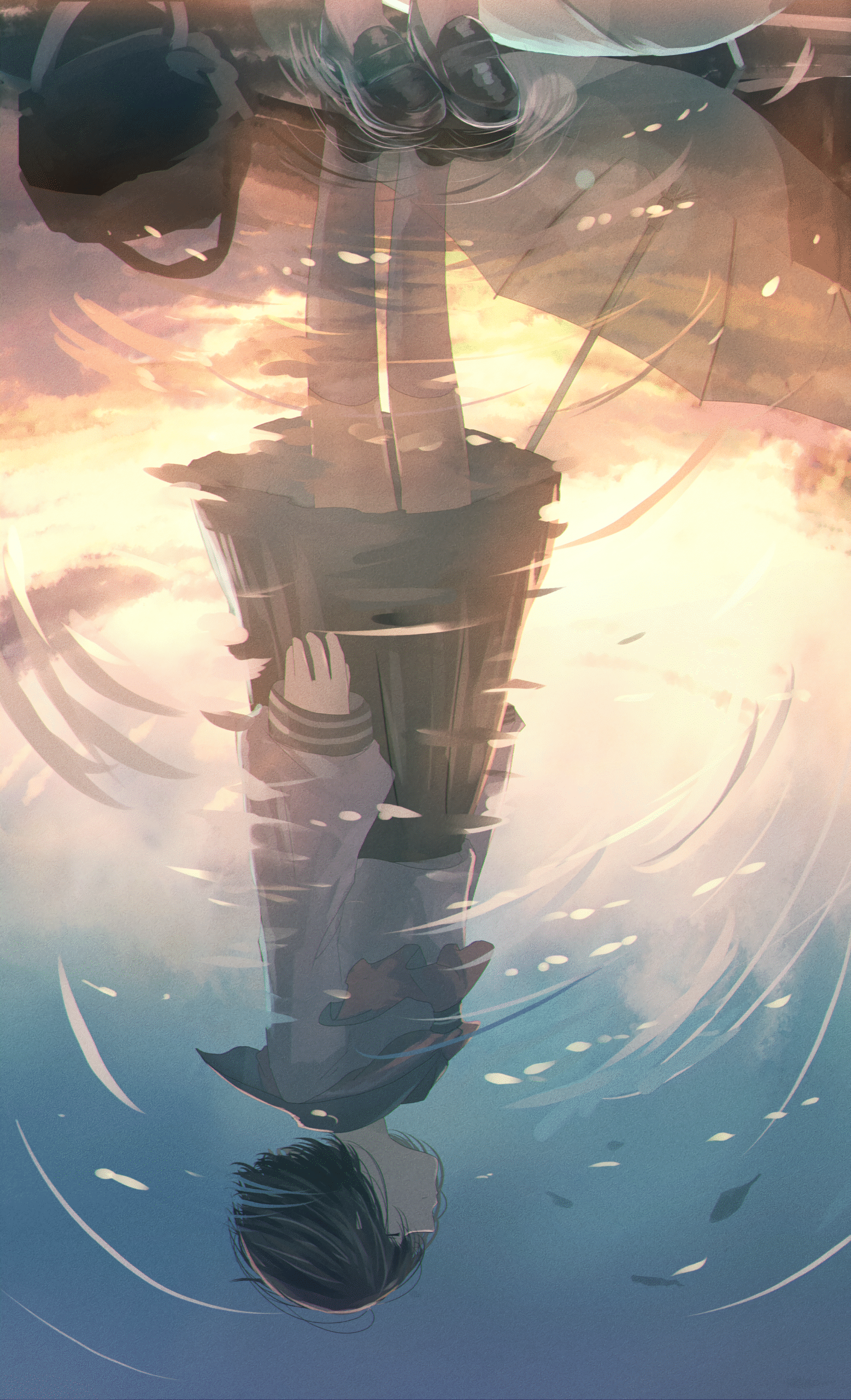 reflection girl water sunset sad