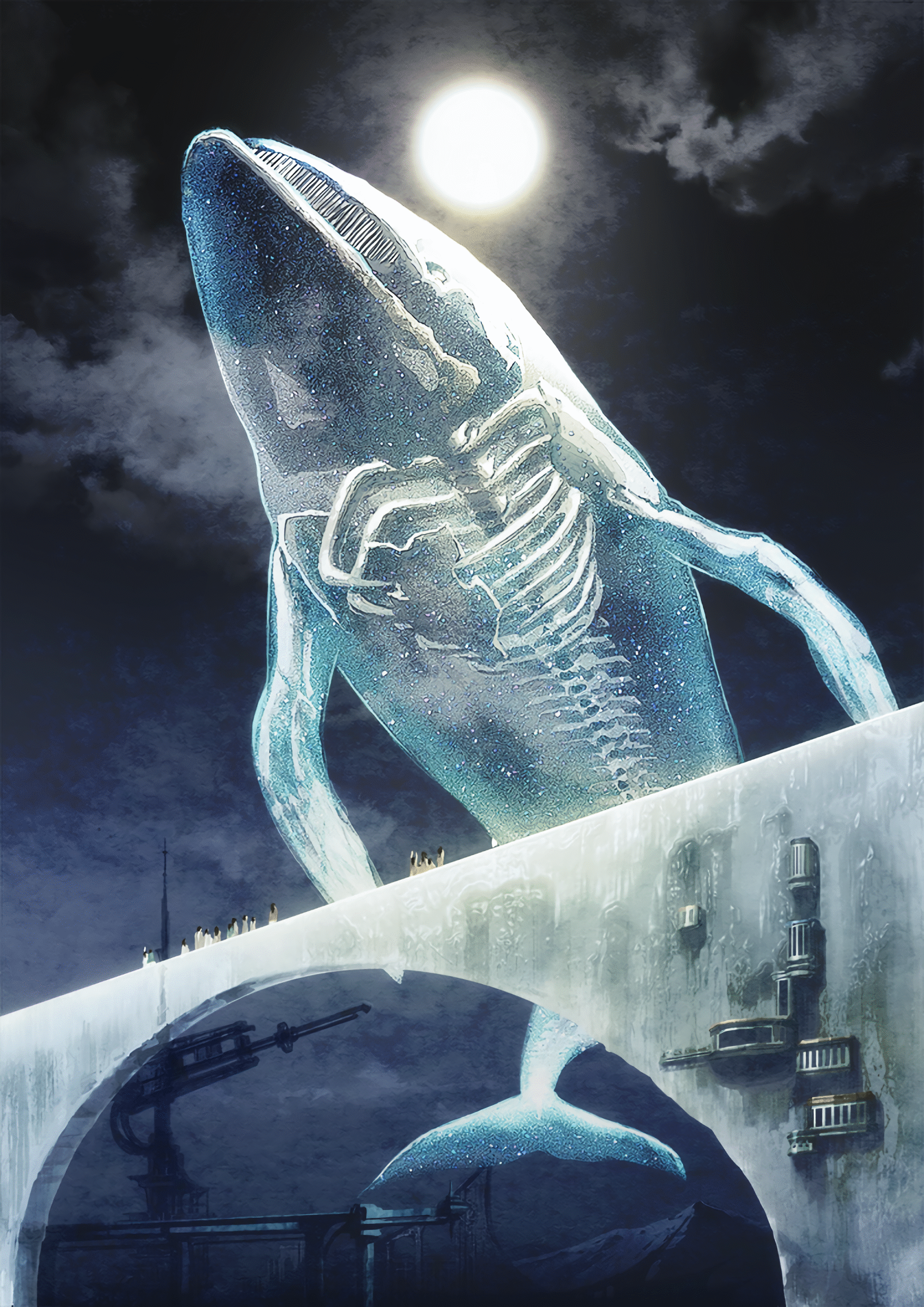 whale skeleton glowing fullmoon bridge