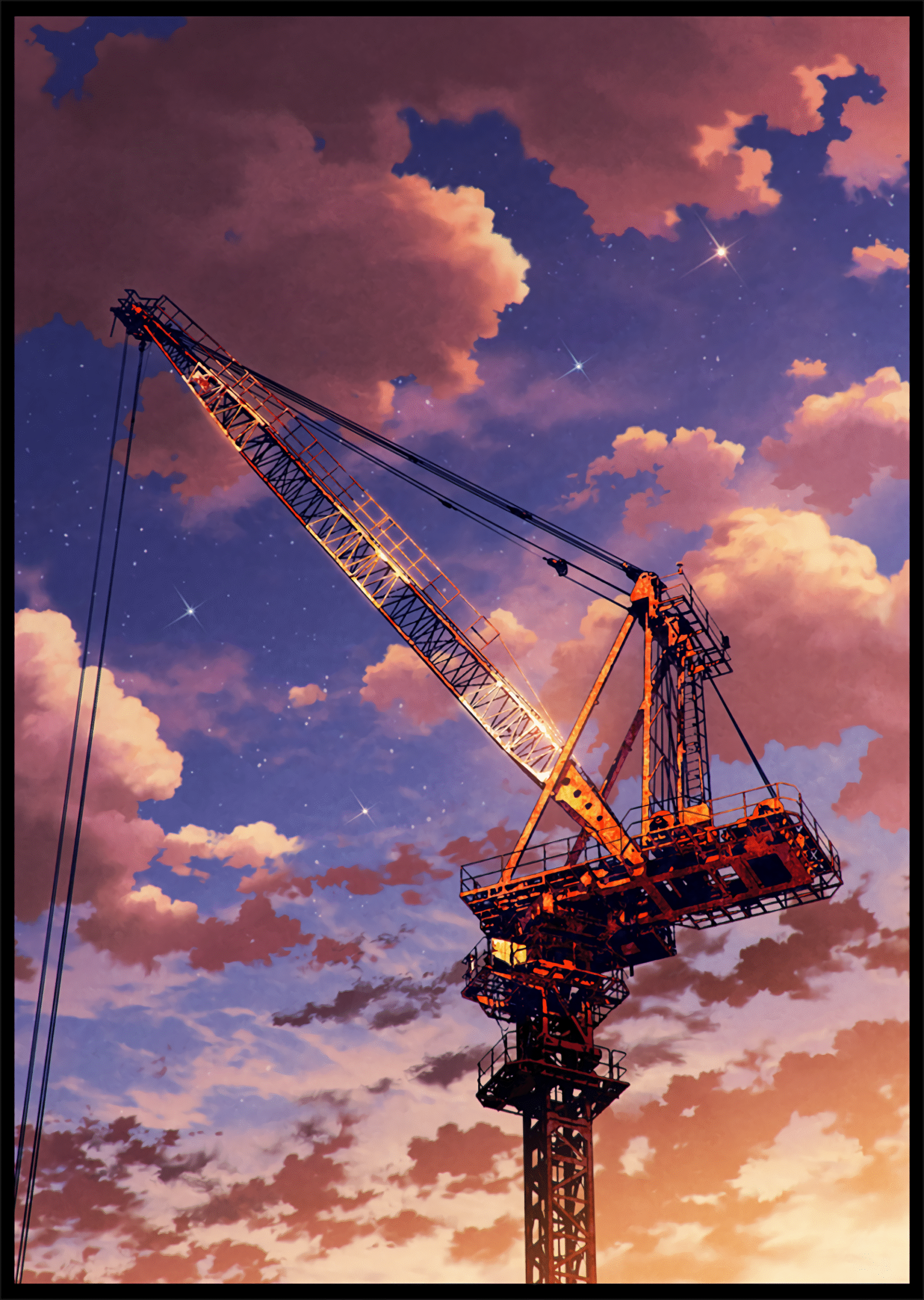crane construction sunset nightsky
