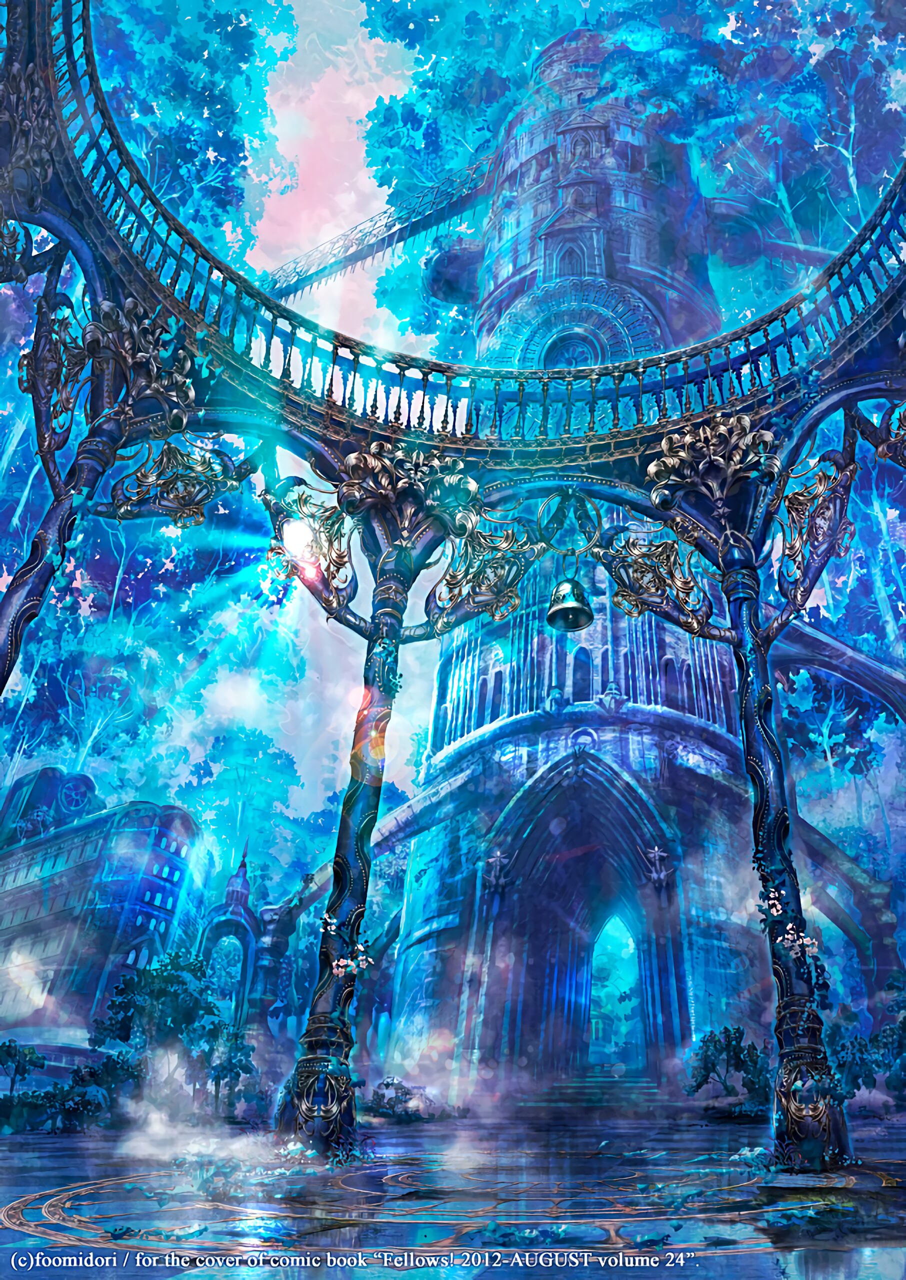 fantasy city blue tower castle ethereal