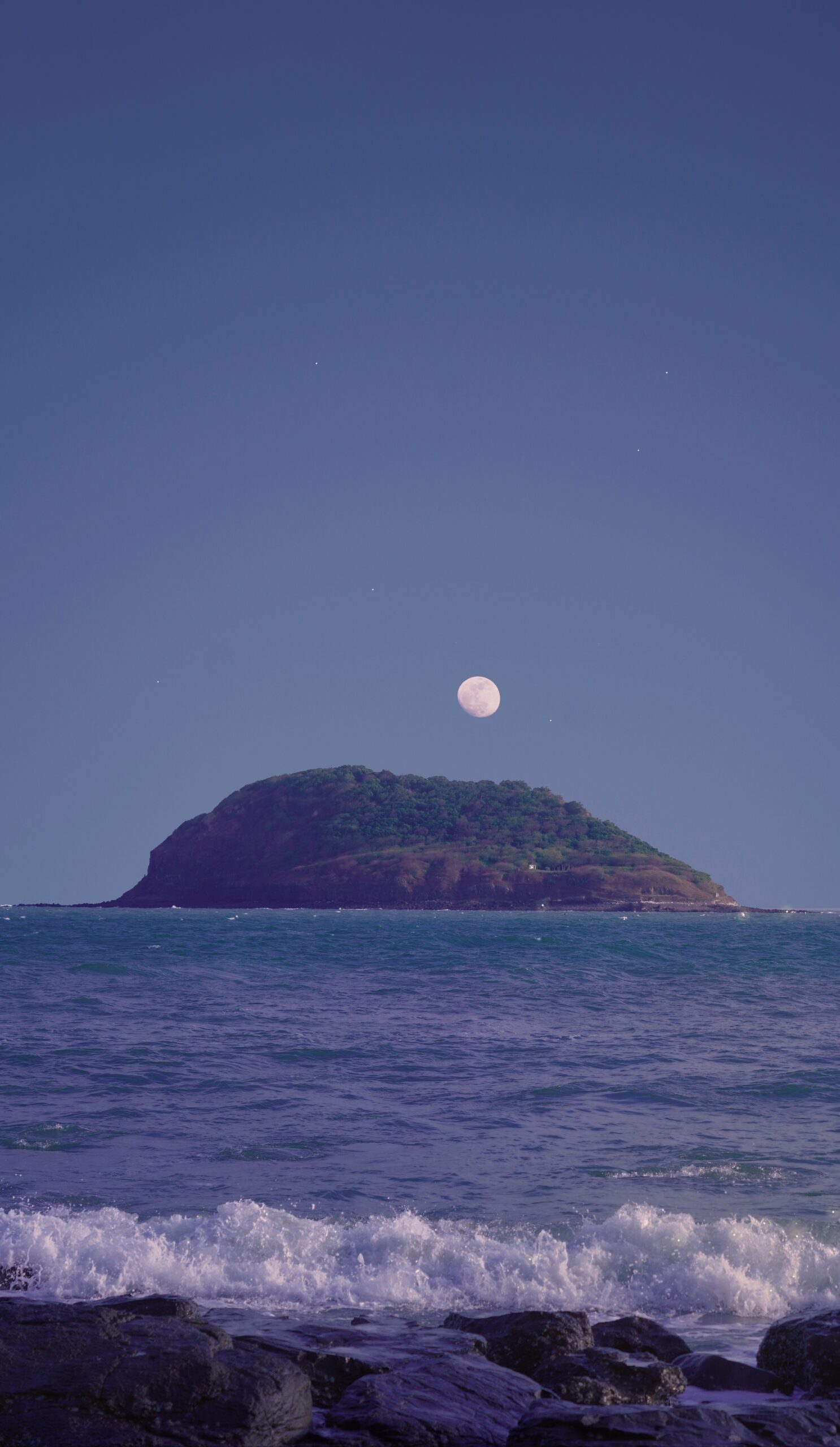 full moon island ocean sea night sky