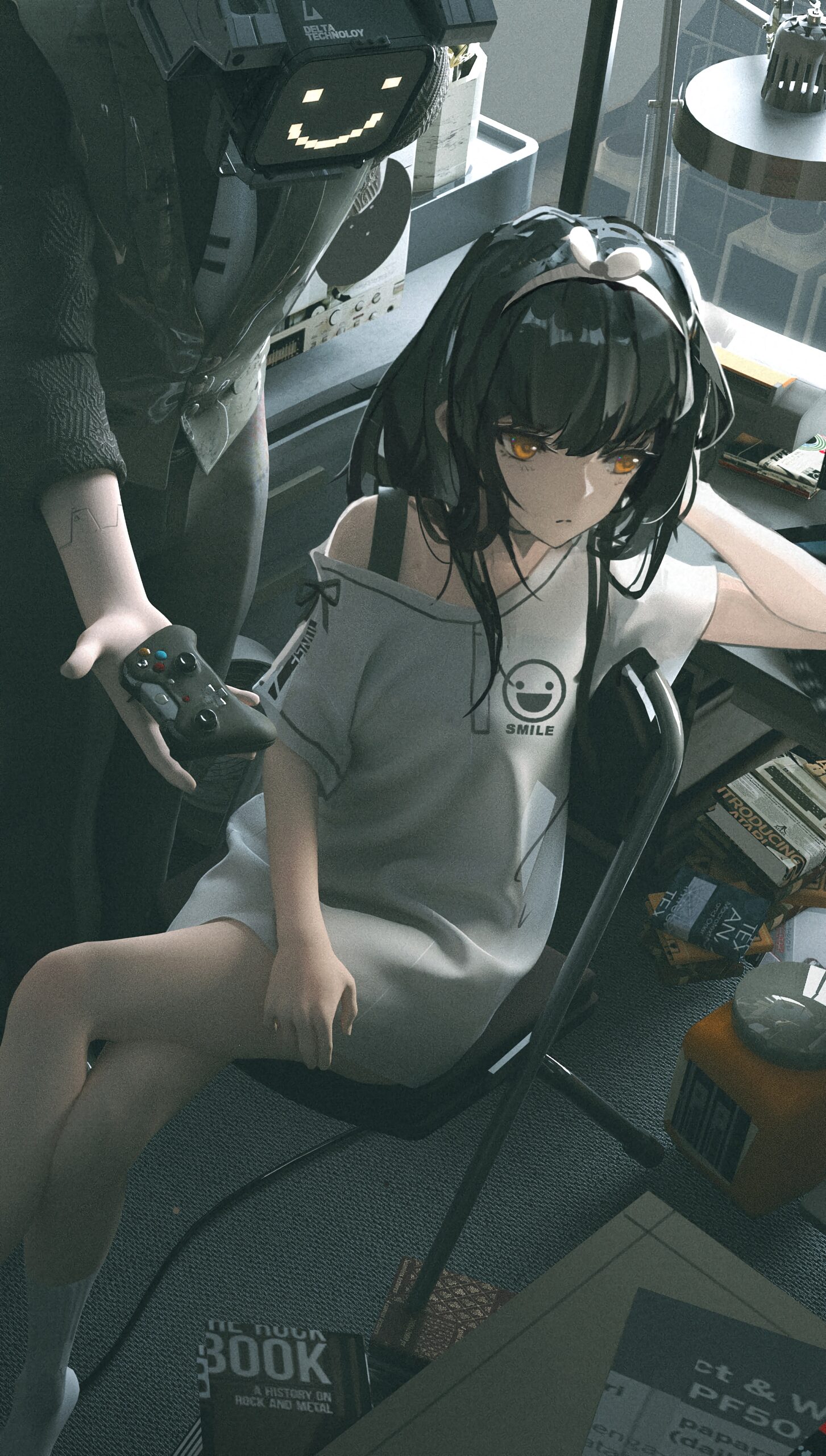 girl gamer joystick controller cyborg