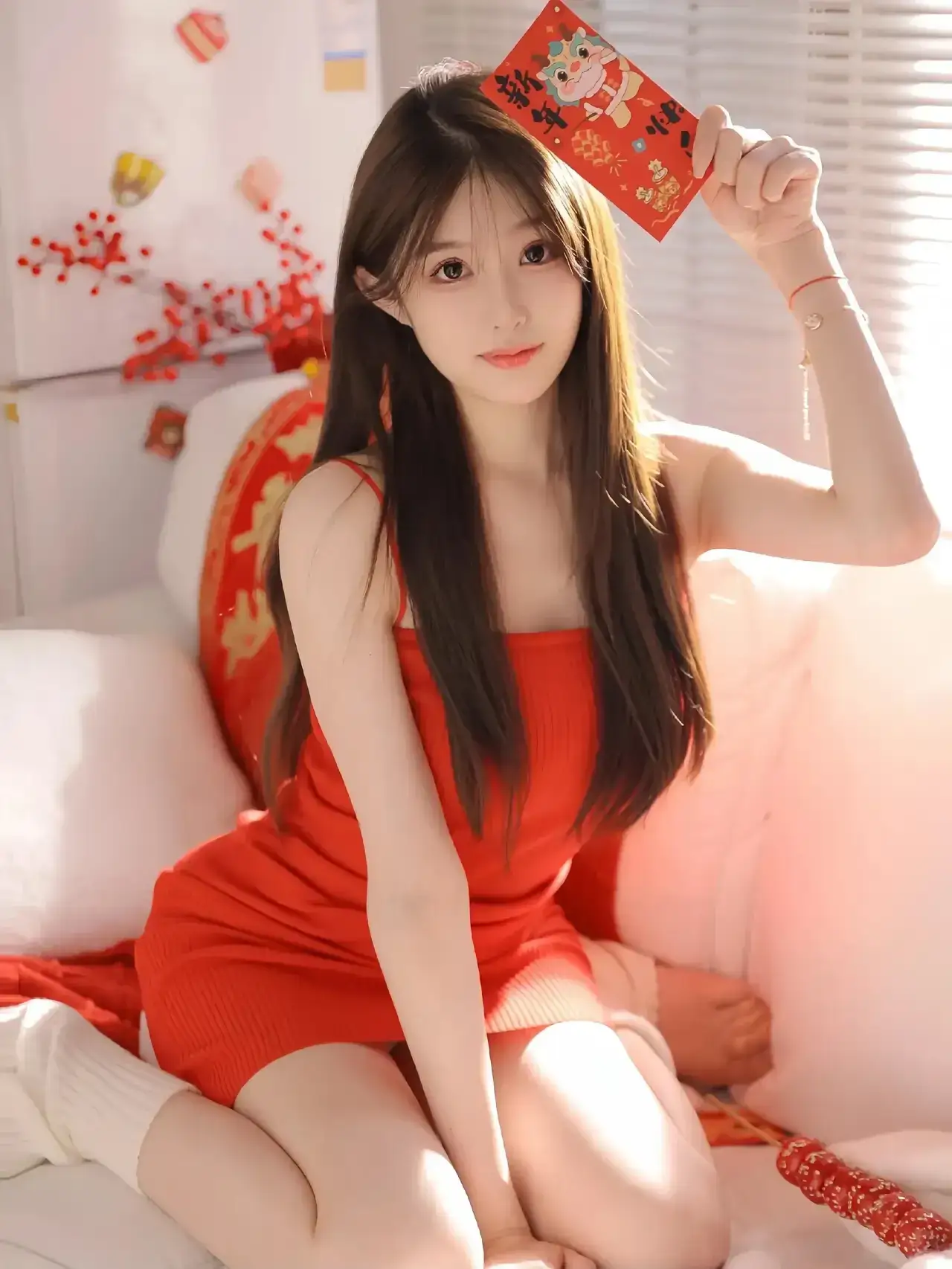 asianwoman newyear reddress envelope