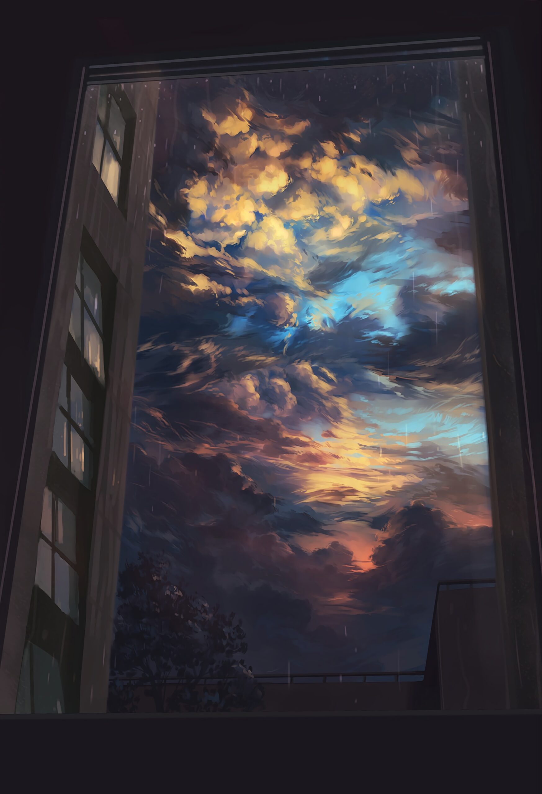 window view sky clouds sunset rain