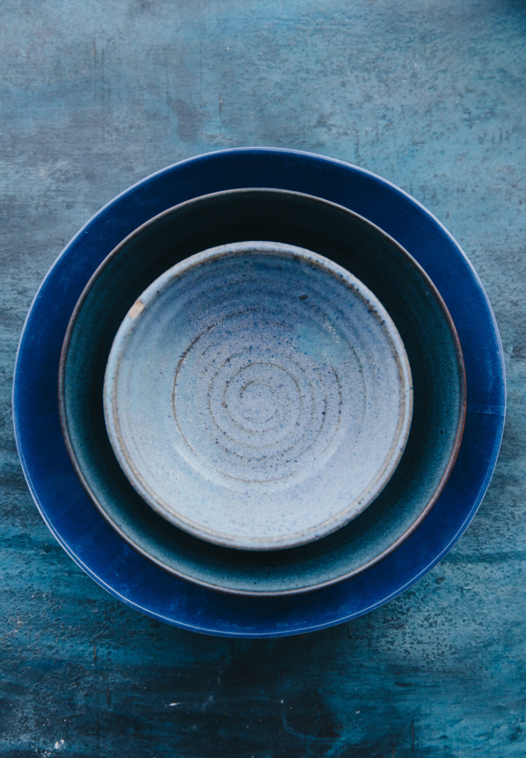 bowls stack ceramic blue dark texture