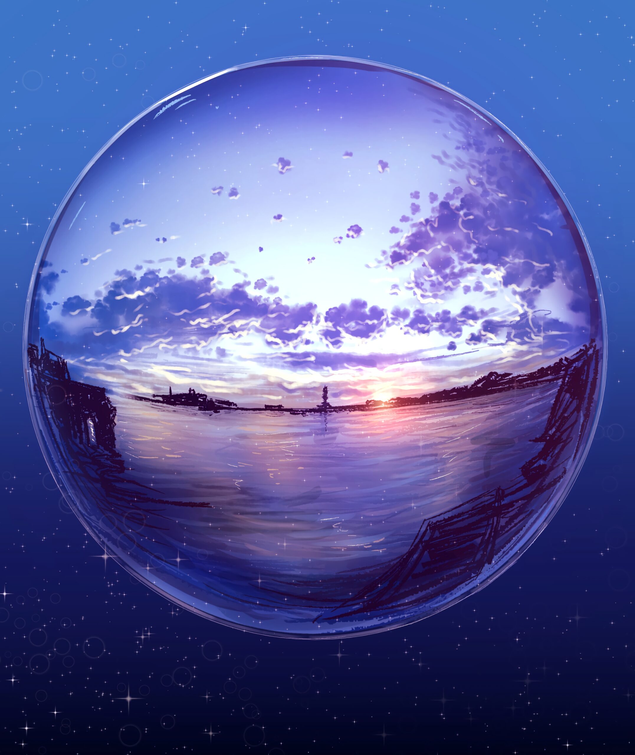 bubble sunset ocean landscape