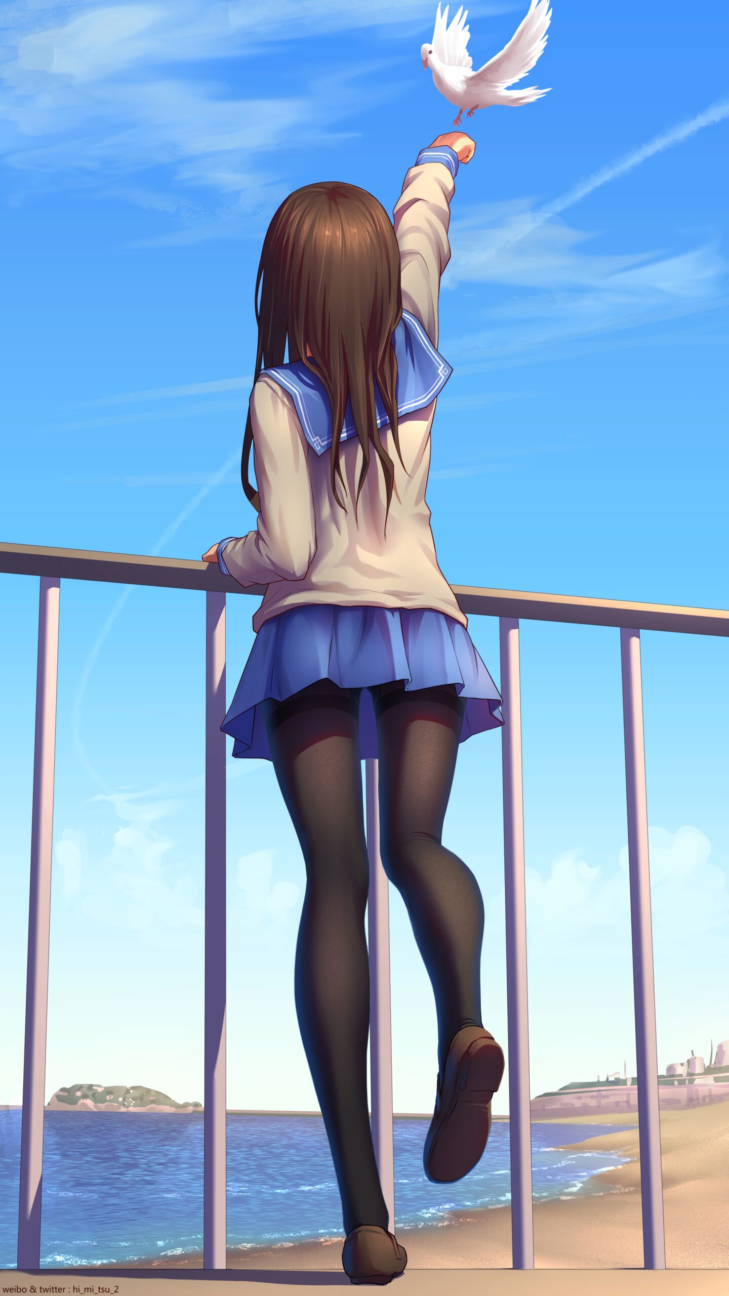 school girl seifuku uniform sea ocean