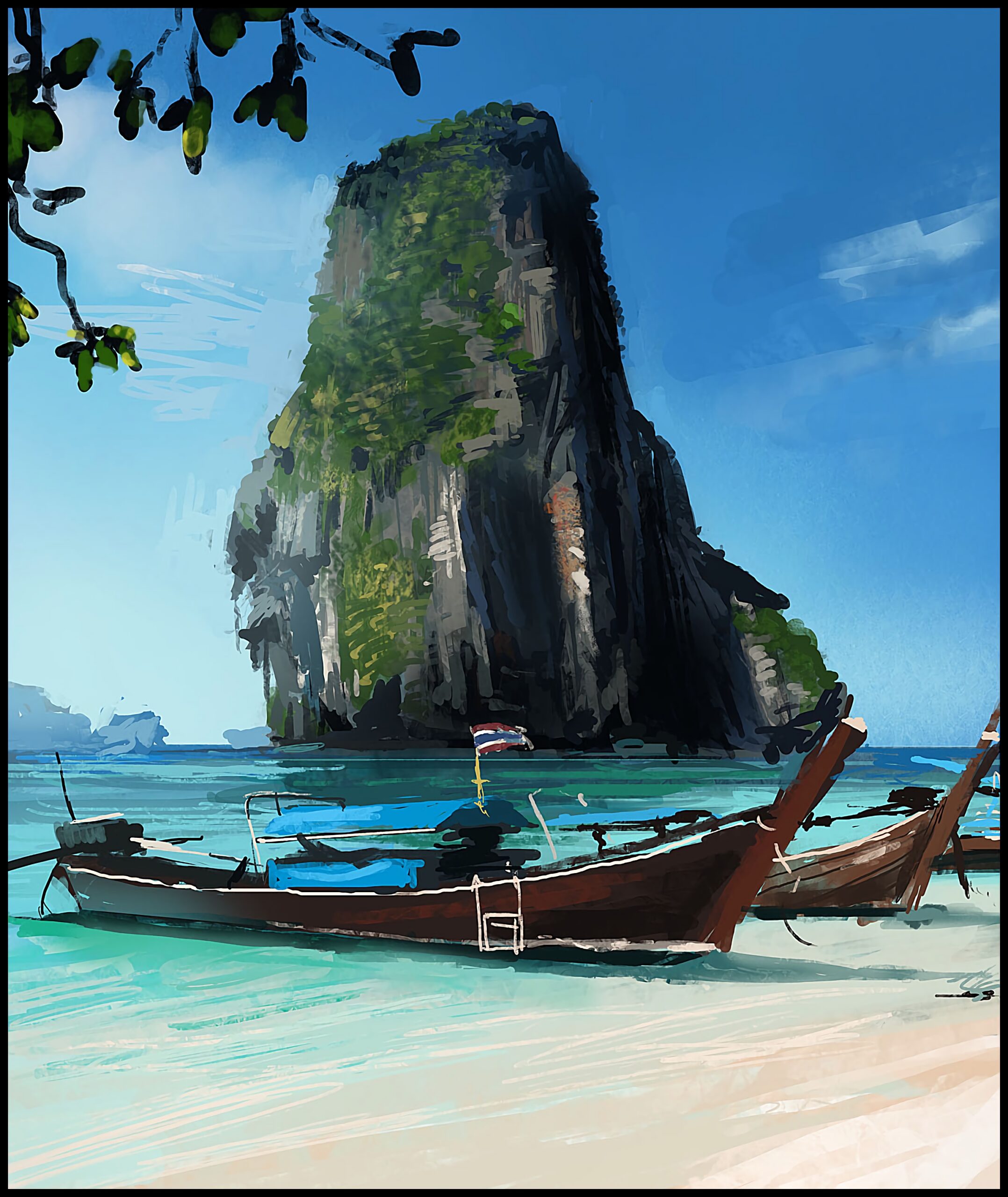 thailand beach longtail boat limestone