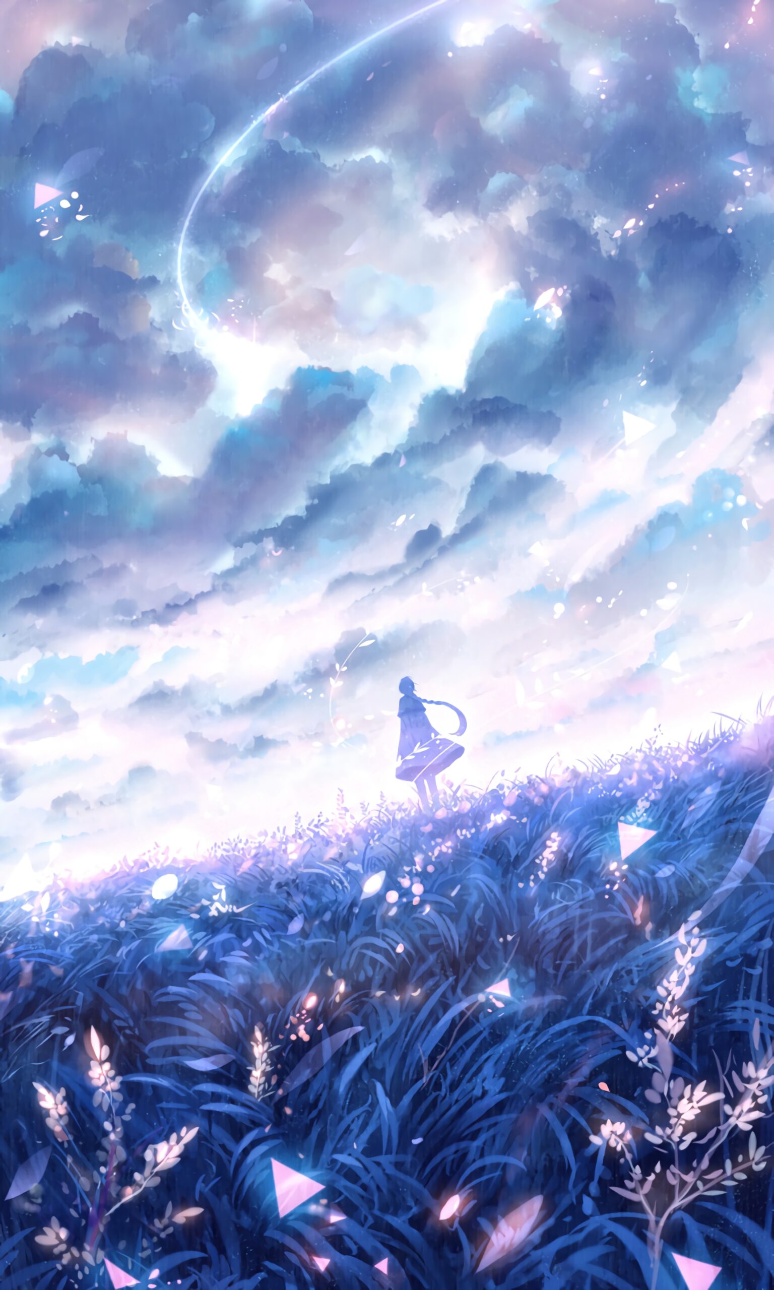 fantasy girl field grass magical sky