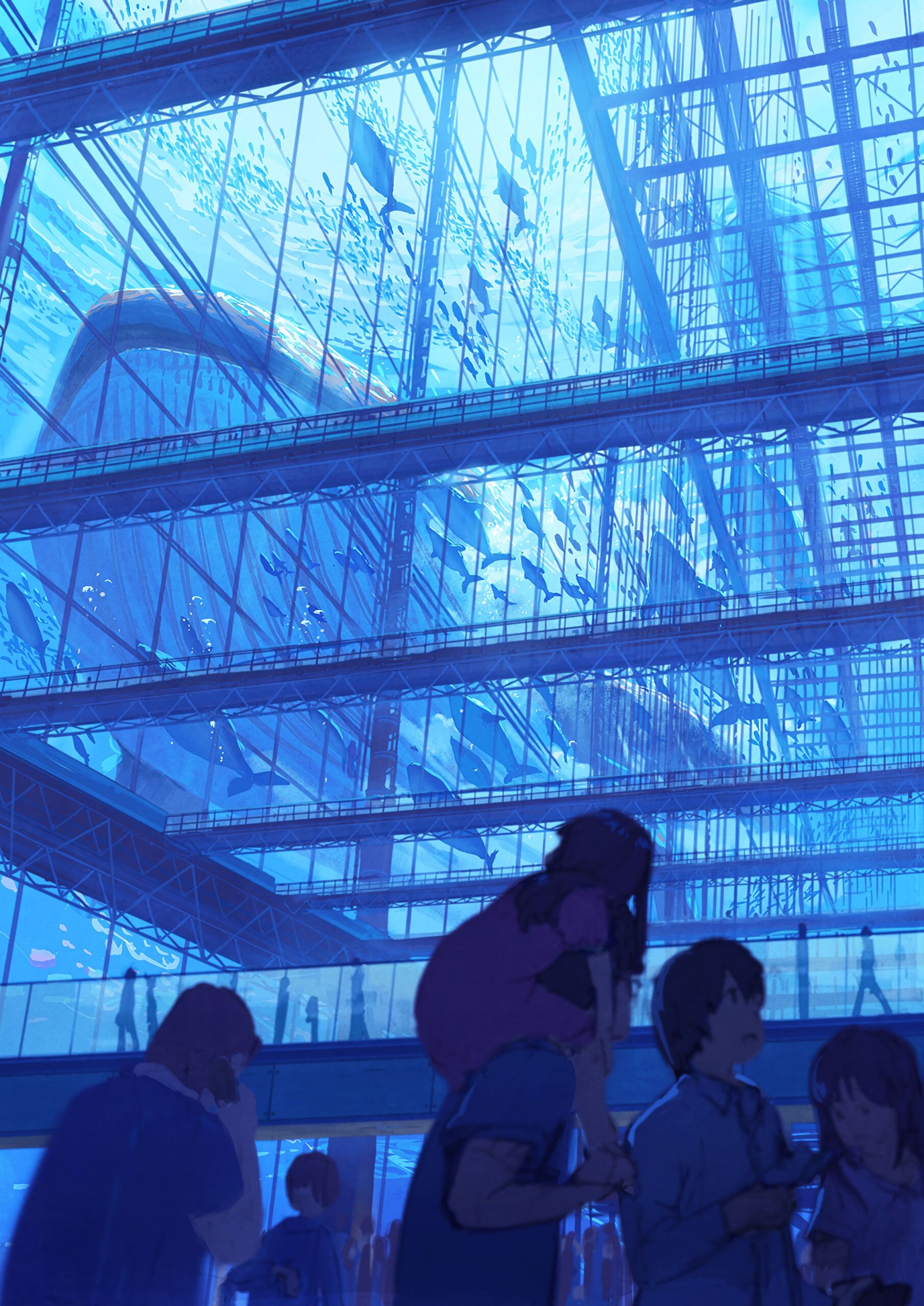 aquarium giant tank whale fish blue