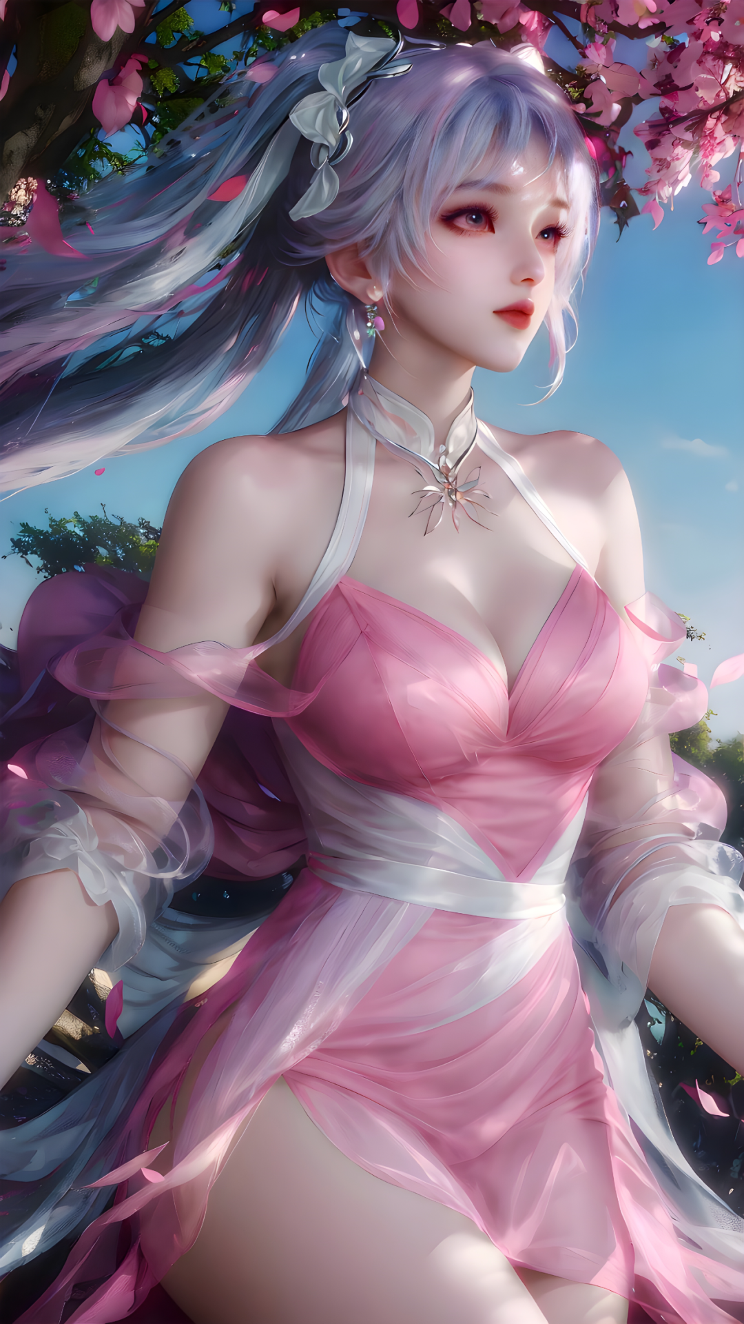 girl pinkdress cherryblossom fantasy