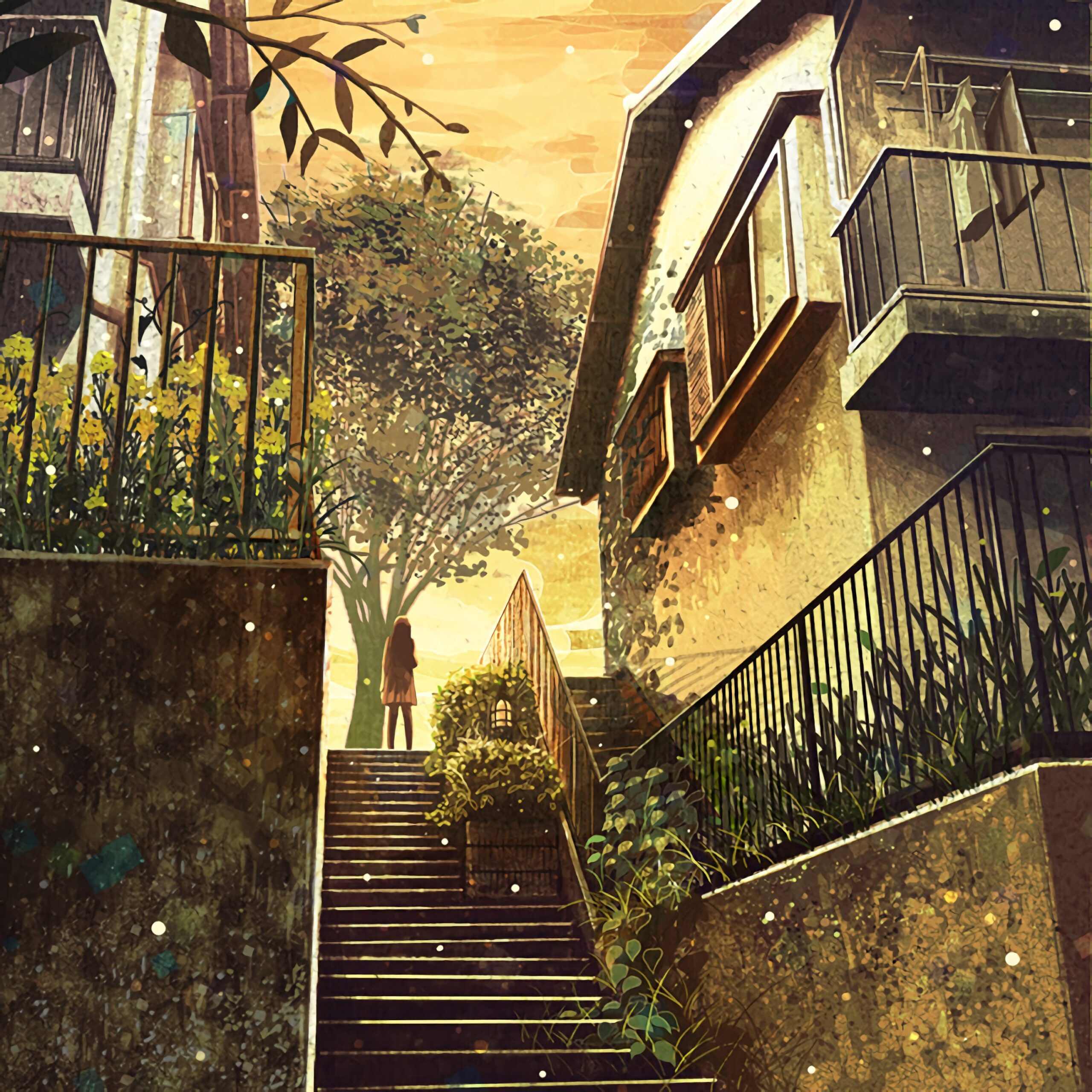 city stairs sunset alley architecture