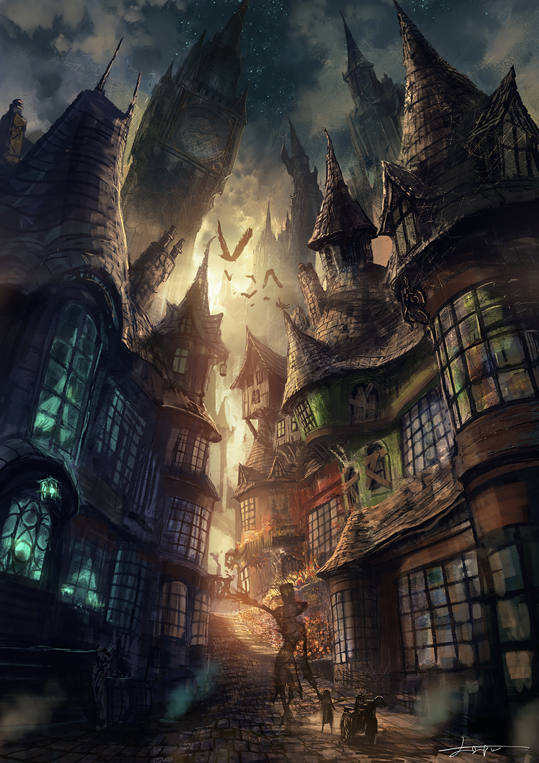 dark fantasy city steampunk gothic
