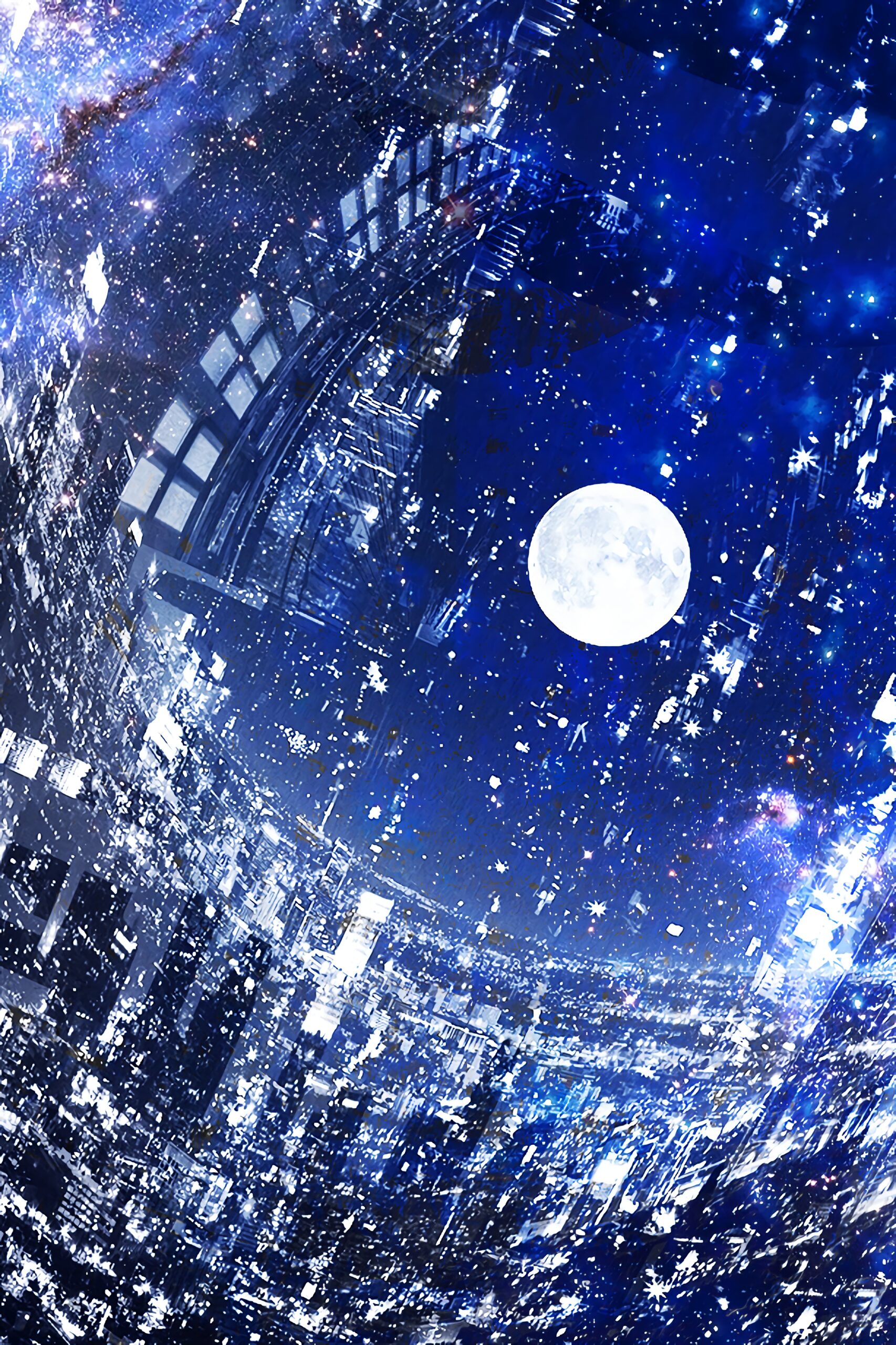 space galaxy moon cityscape night sky