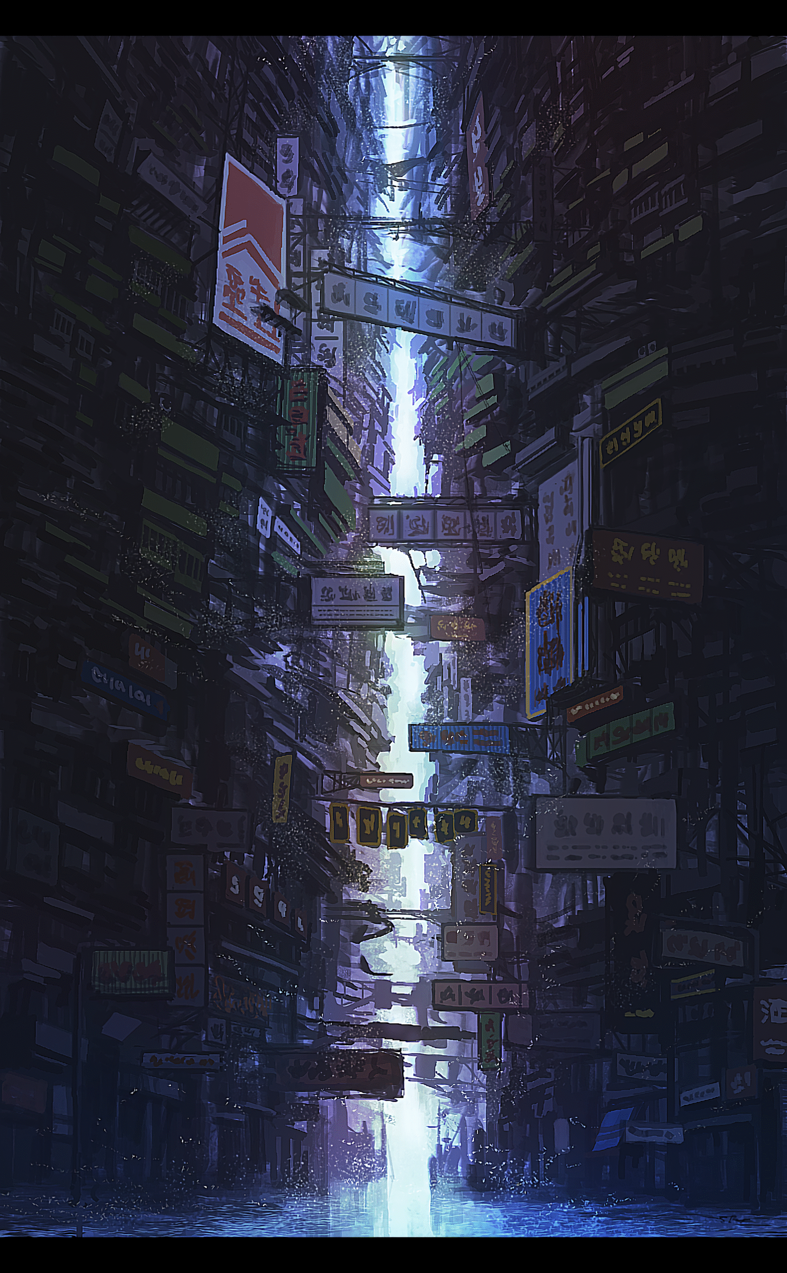 cyberpunk city neon signs narrow alley