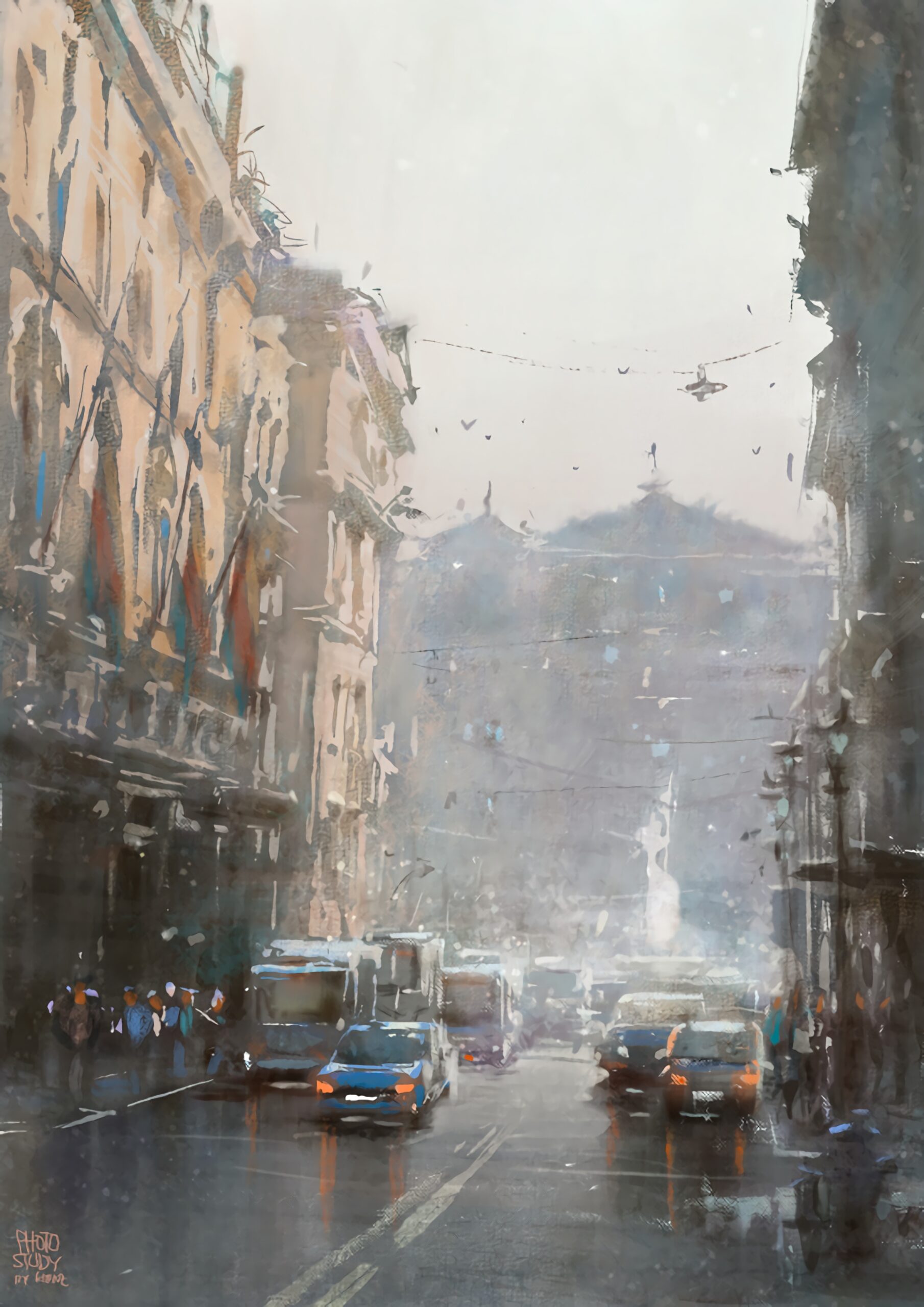 wet city street rainy day cars traffic