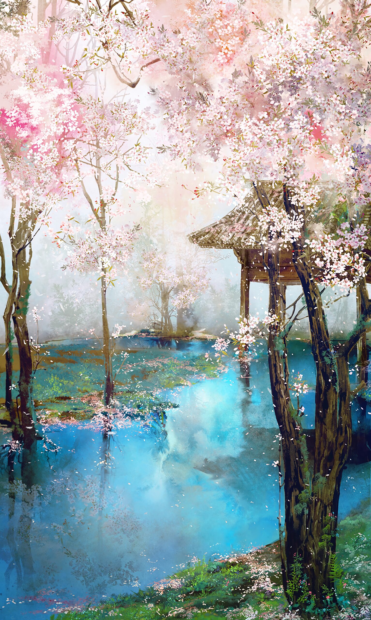 cherry blossom sakura spring pink lake