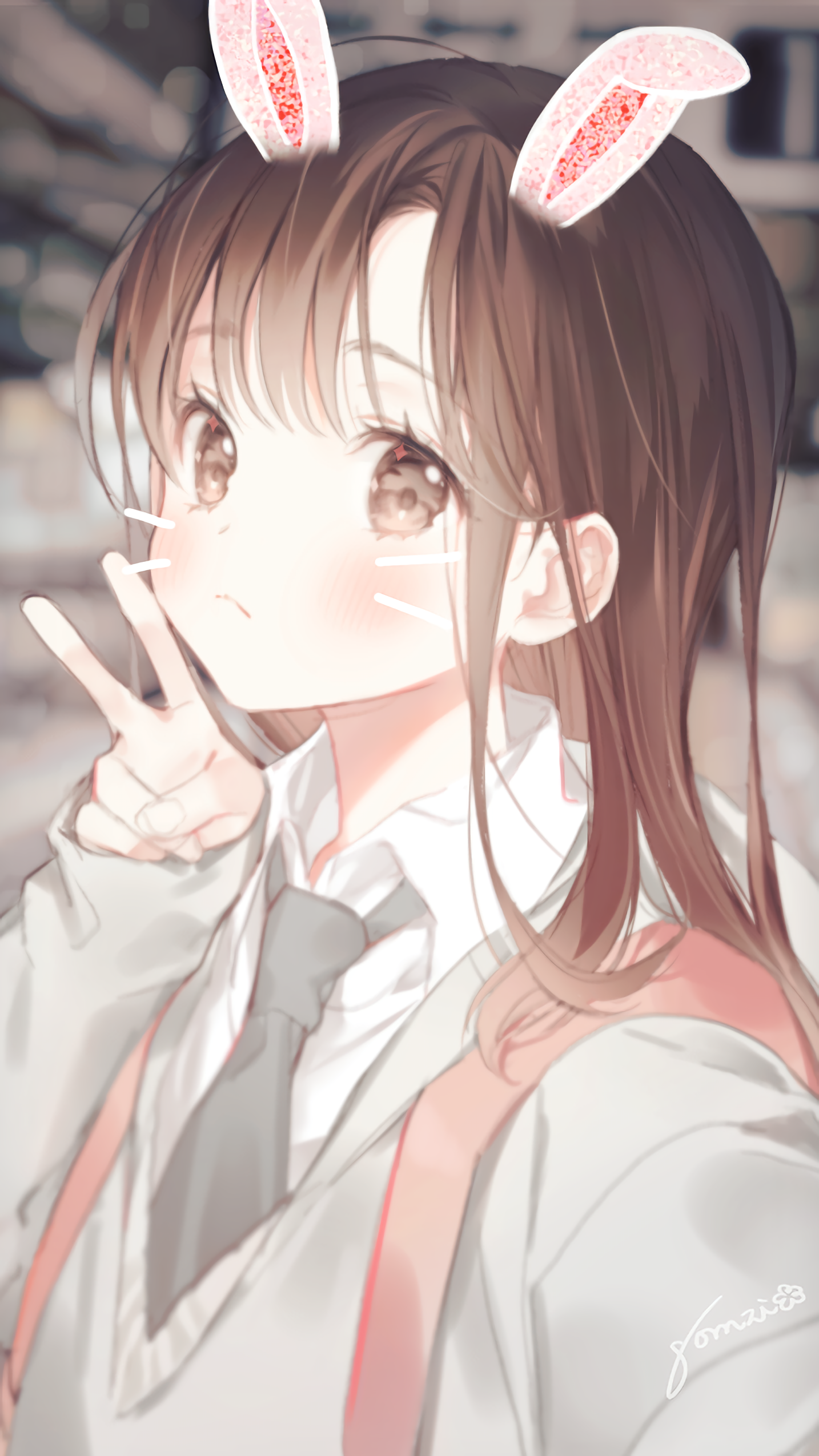 anime girl brown hair school uniform