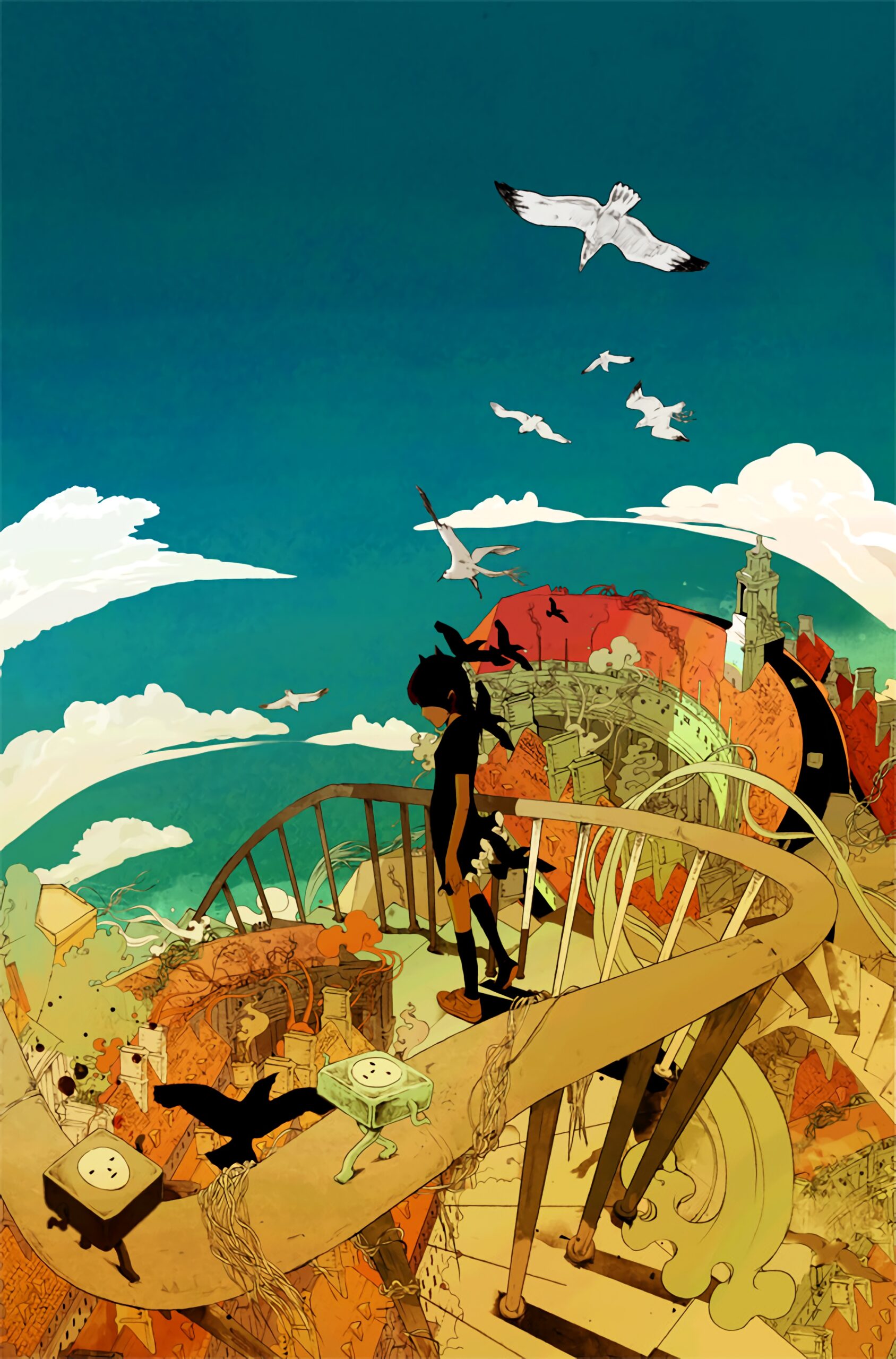 surreal abstract seagulls sky high