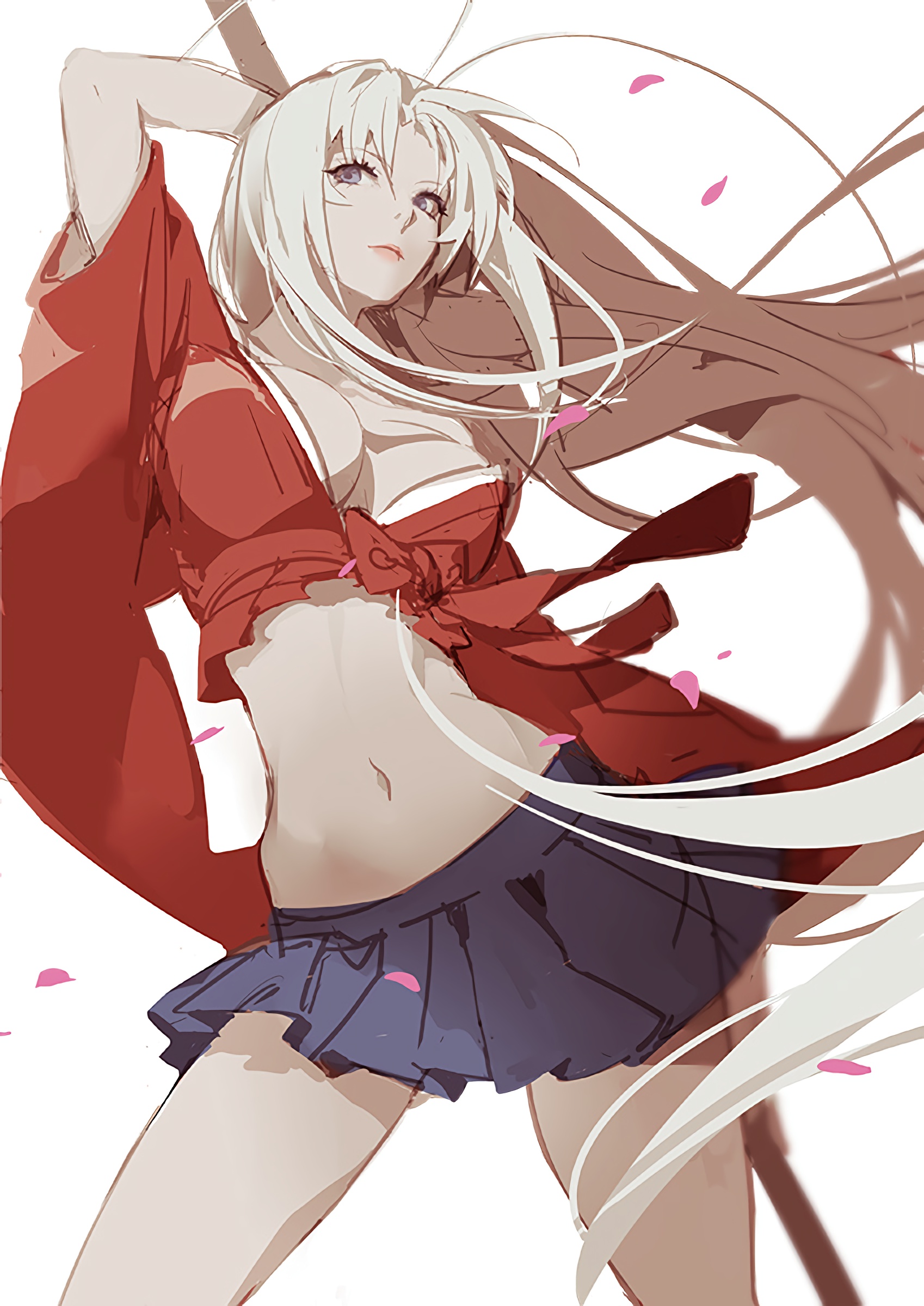 warrior girl white hair red outfit