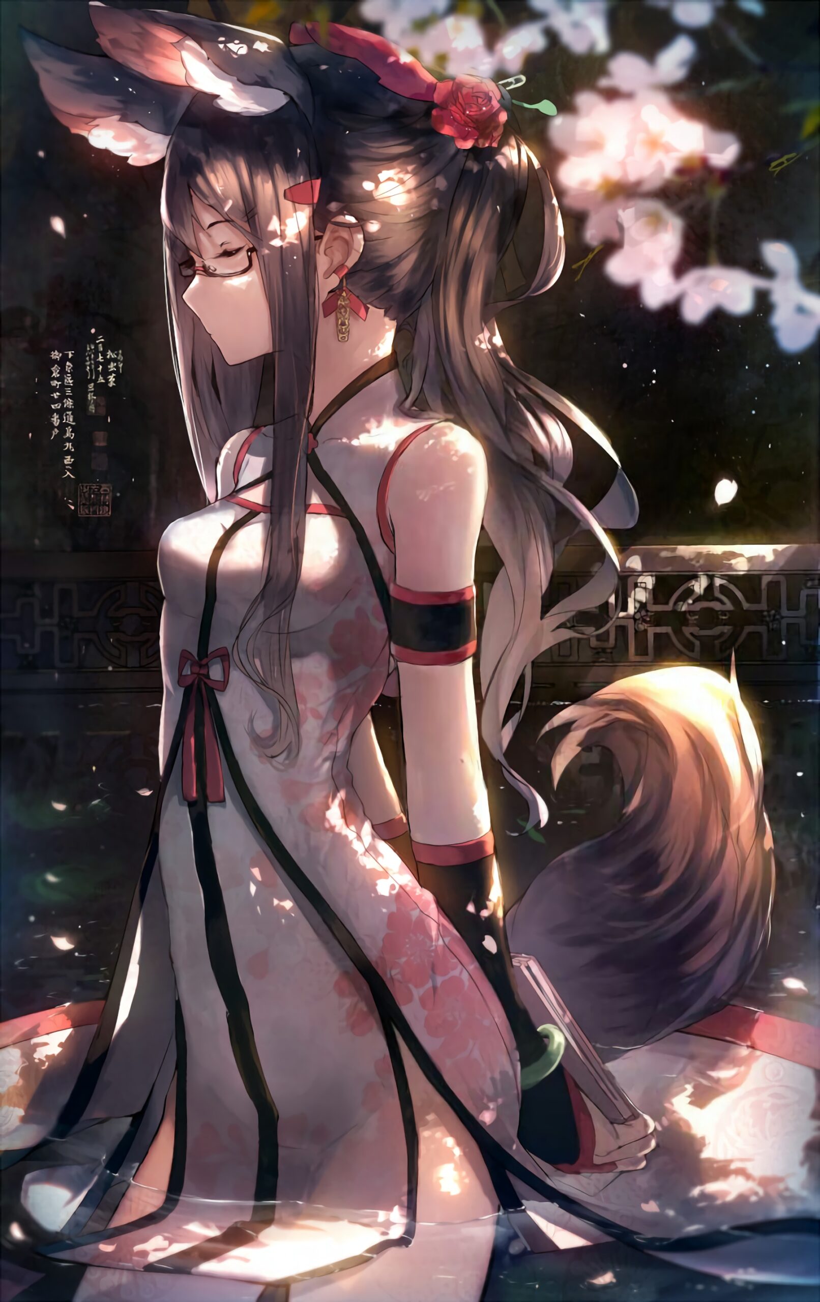 fox girl kitsune kimono cherry blossoms