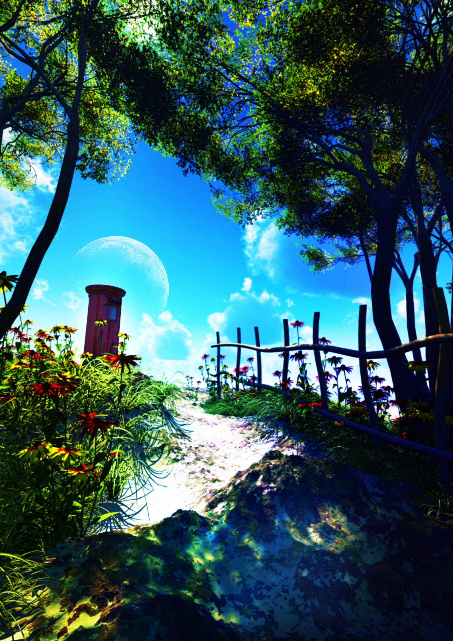 nature fantasy garden flowers moon