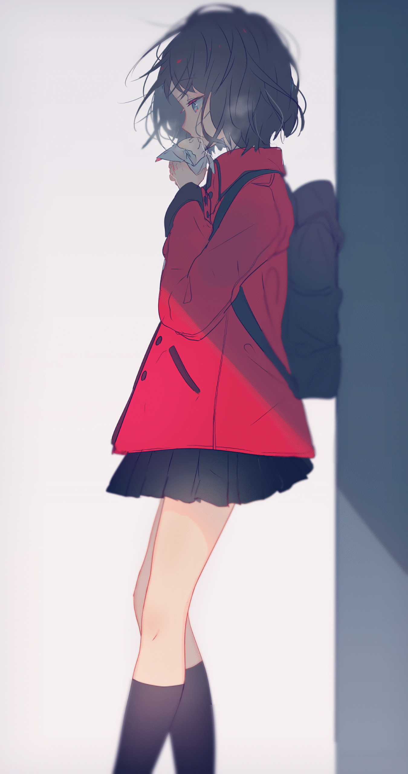 anime girl short hair messy hair red