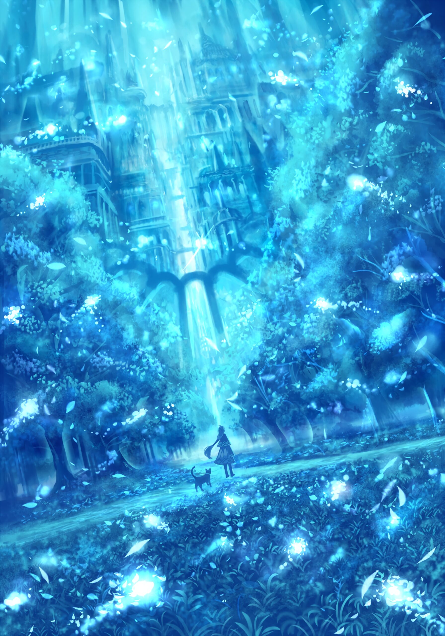 fantasy castle underwater blue light