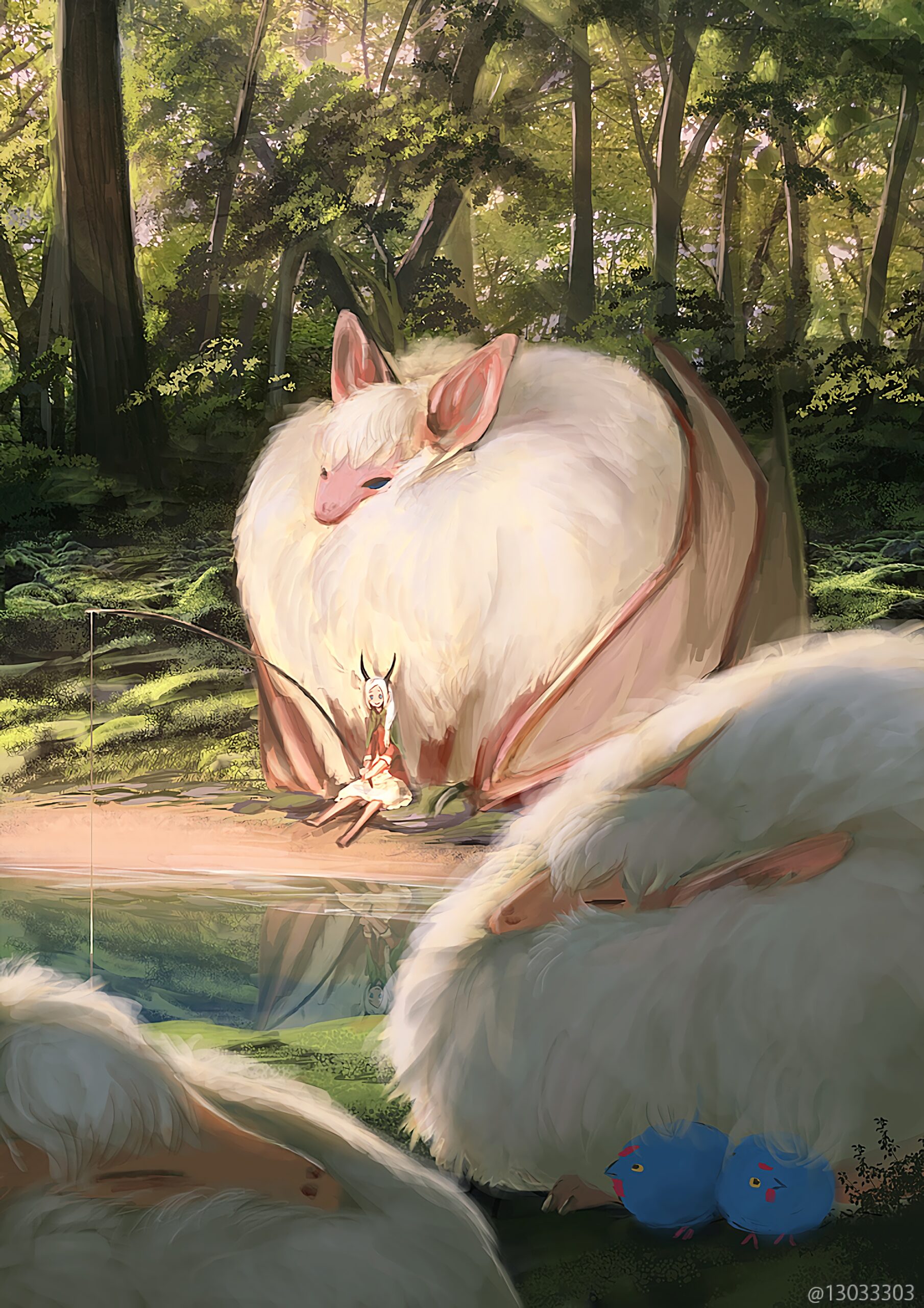 giant bat white fluffy creature forest