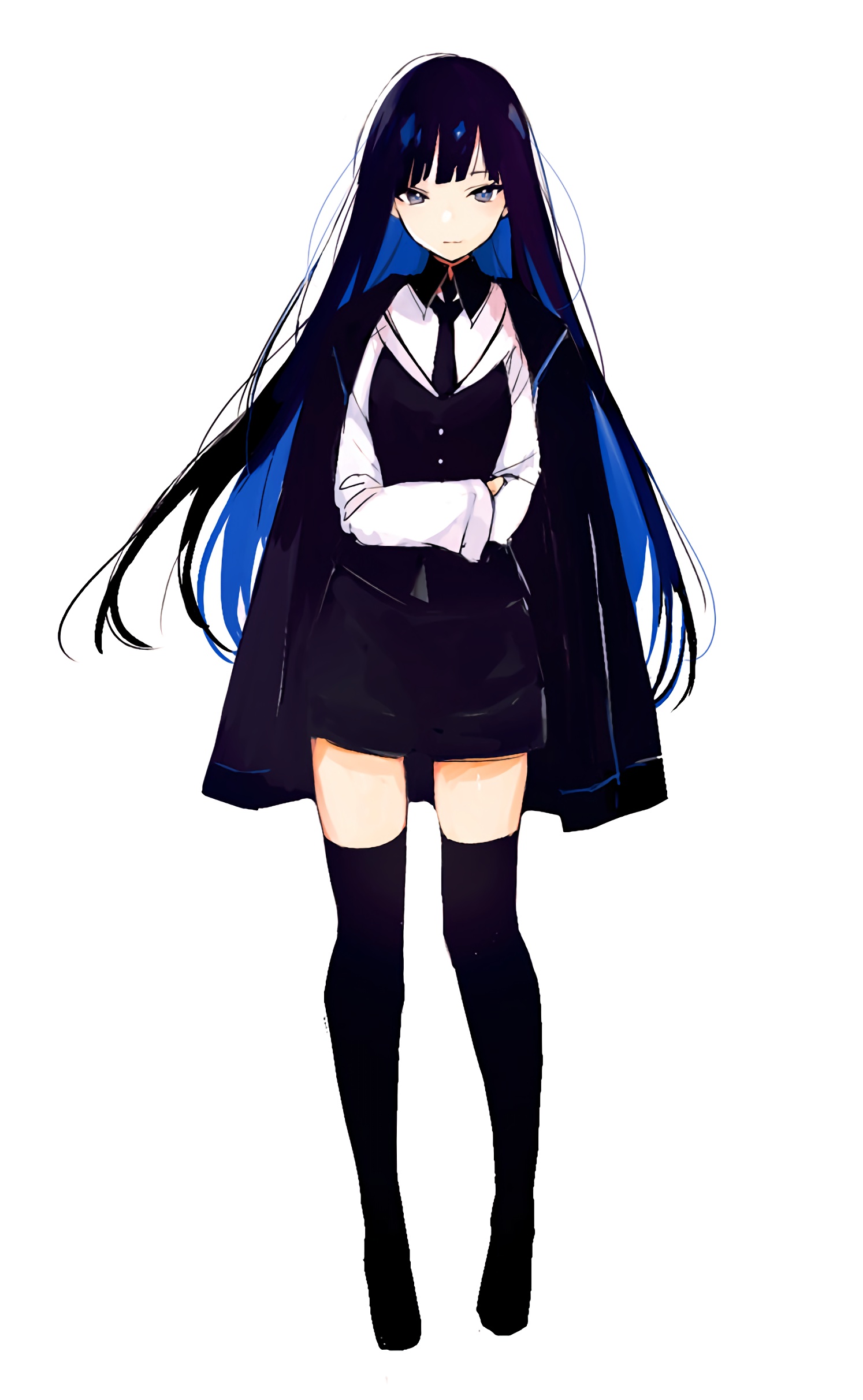 cool anime girl long black hair suit