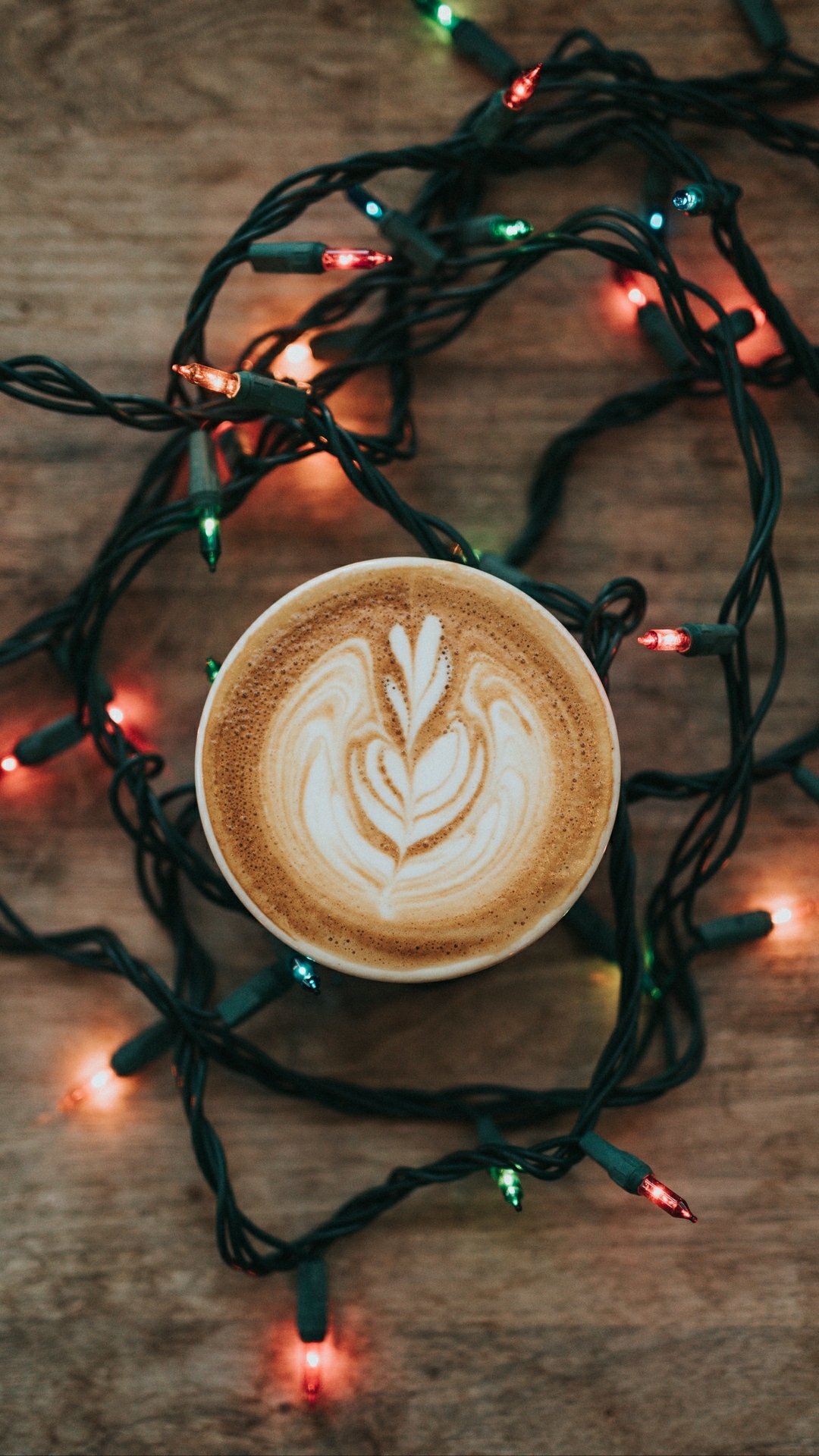 latte art coffee cup christmas lights