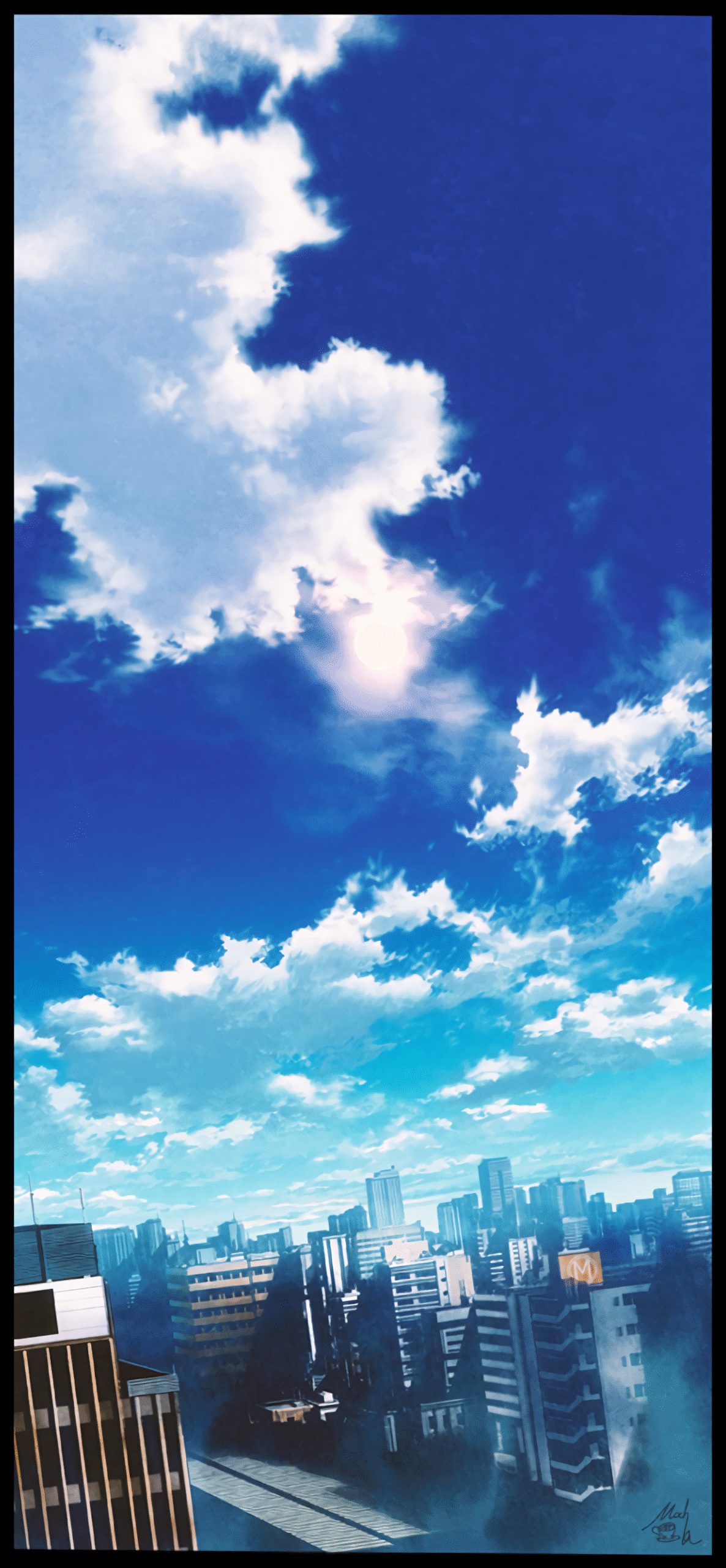 cityscape skyline clouds bright sun