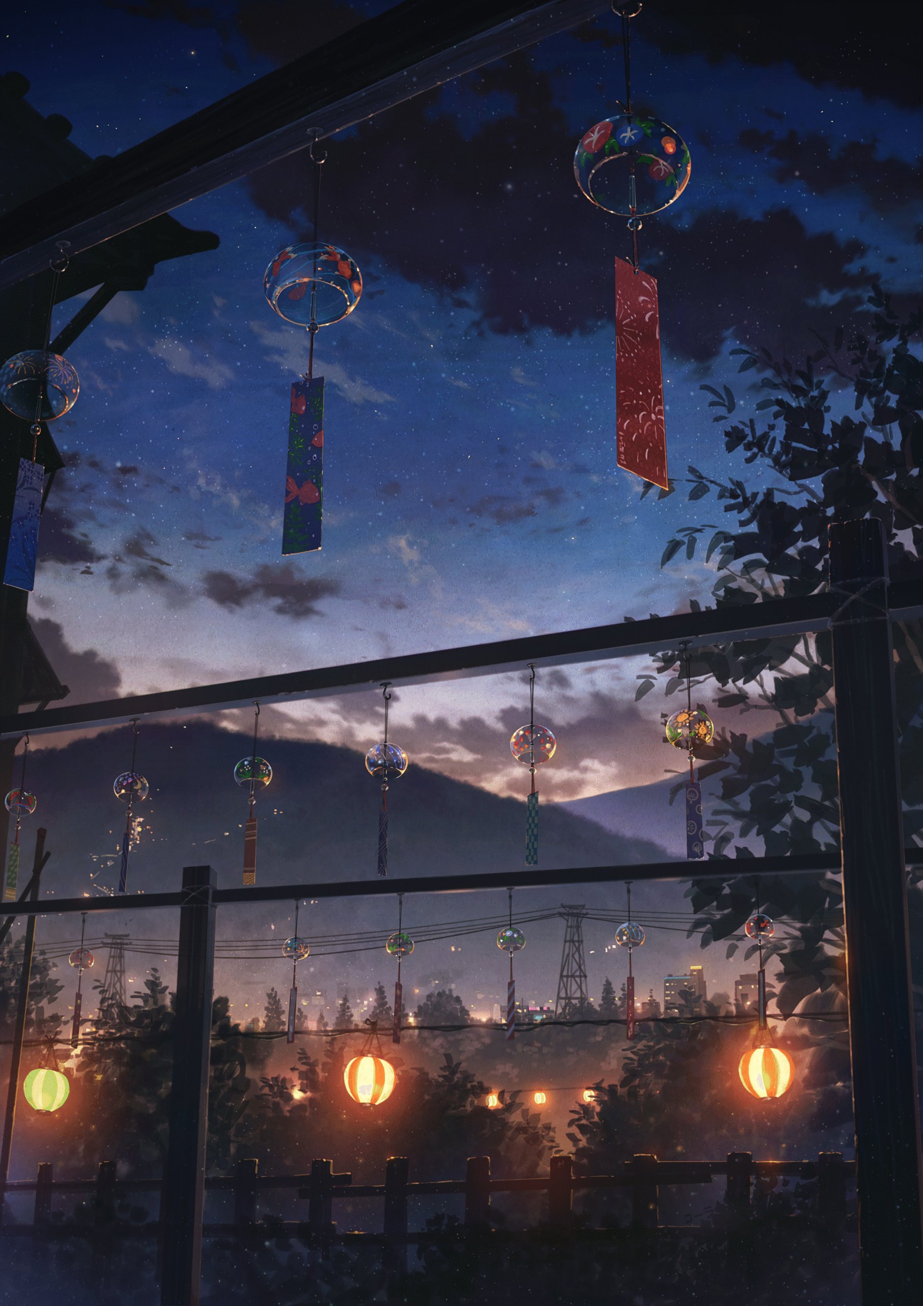 japanese wind chimes furin night view