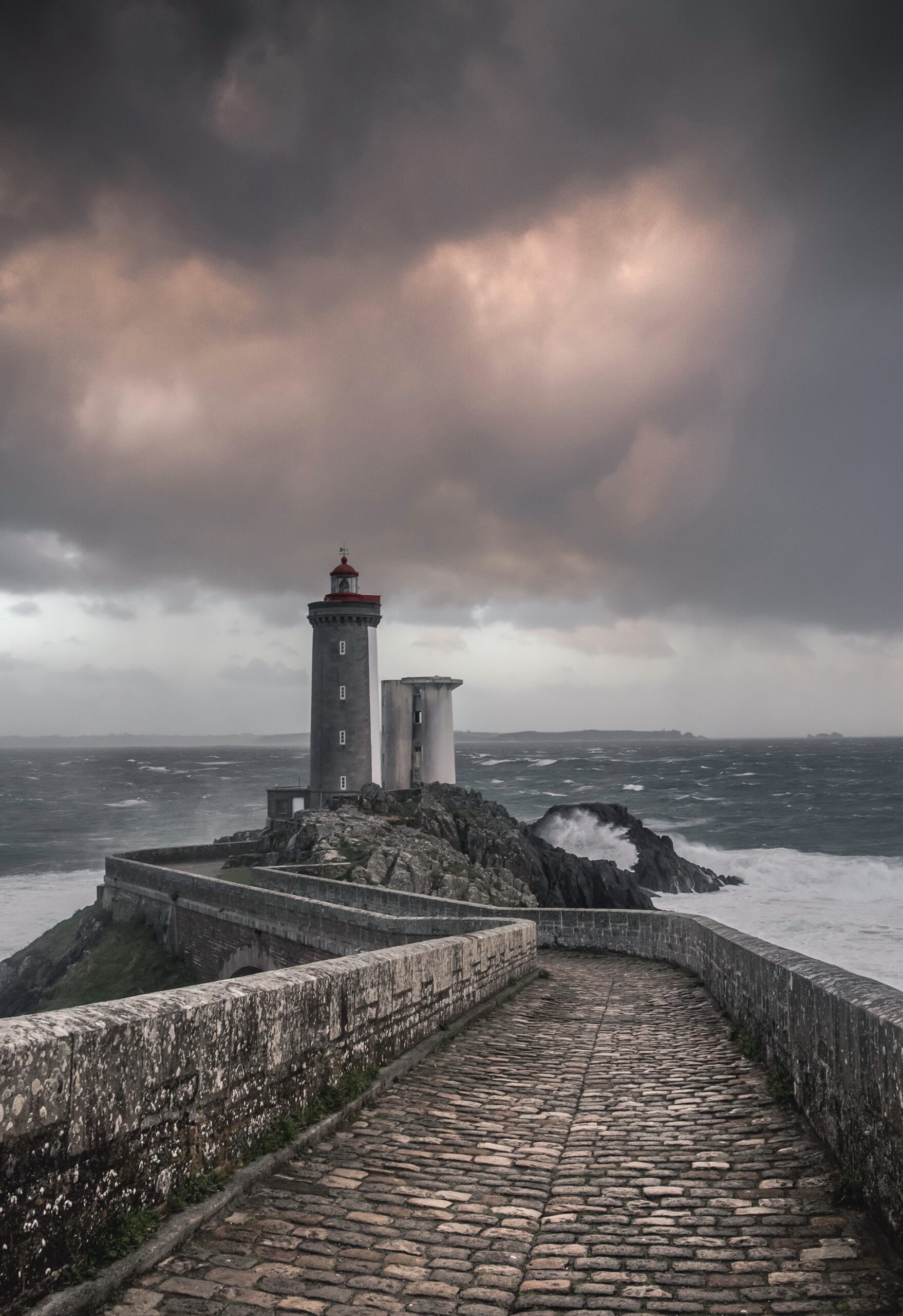 lighthouse ocean storm coast brittany