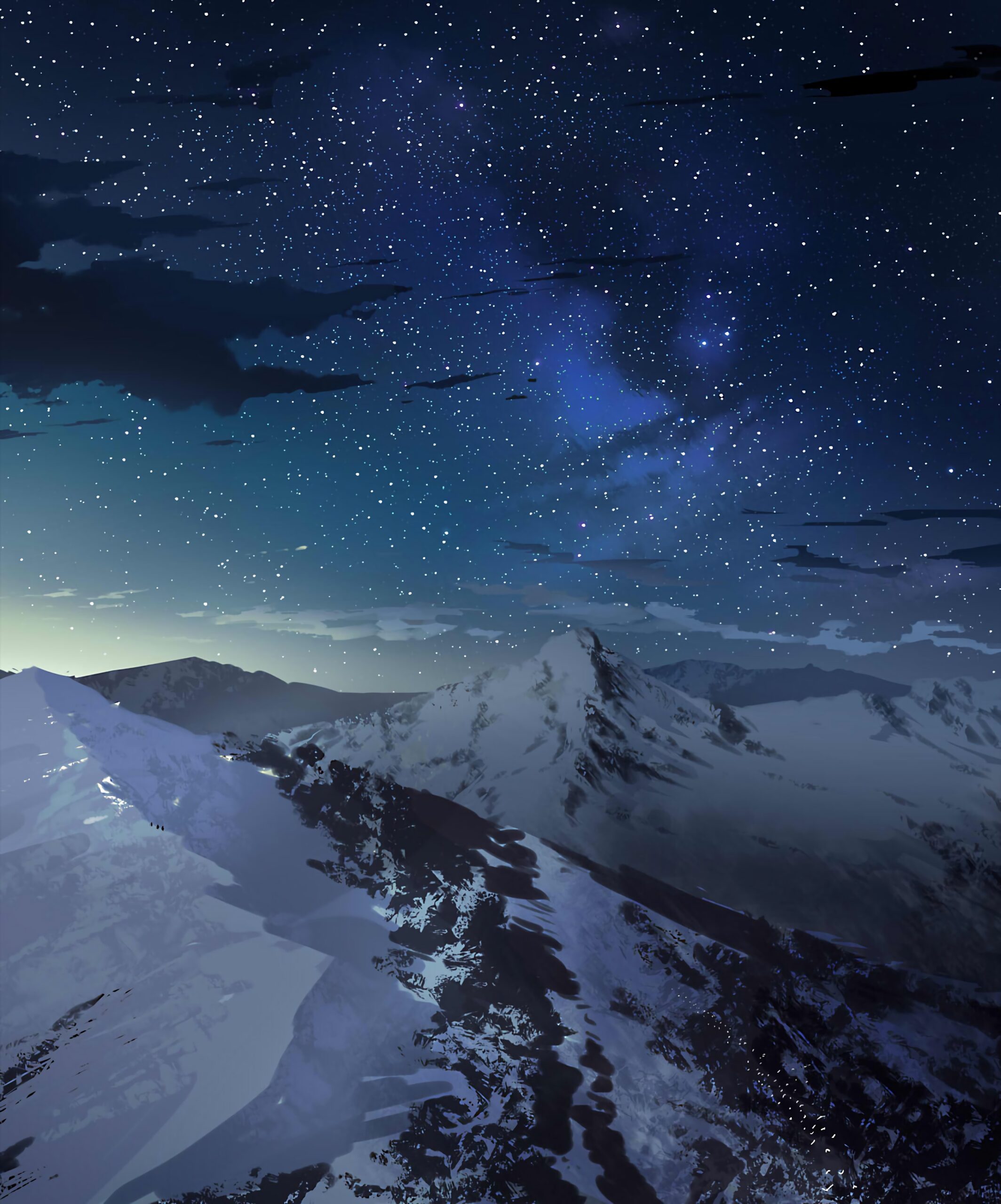snowy mountains milky way starry night