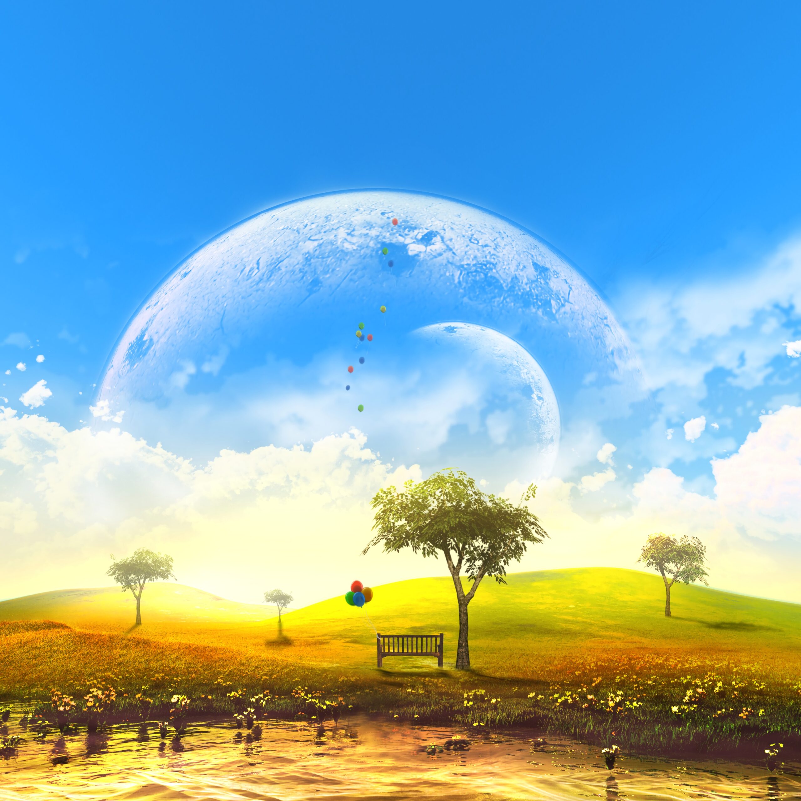 surreal moon planet sky hills nature