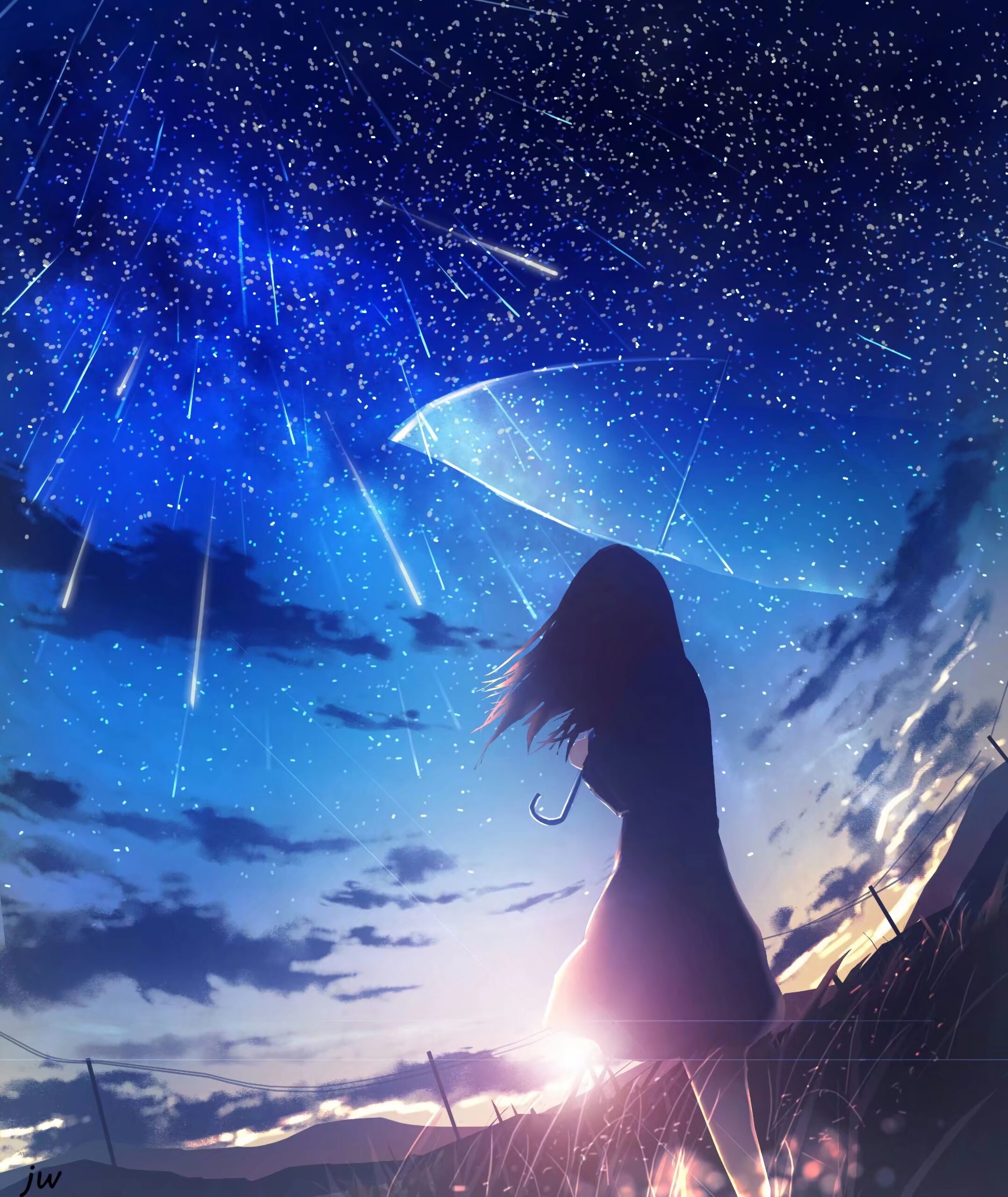 meteor shower stars night sky girl