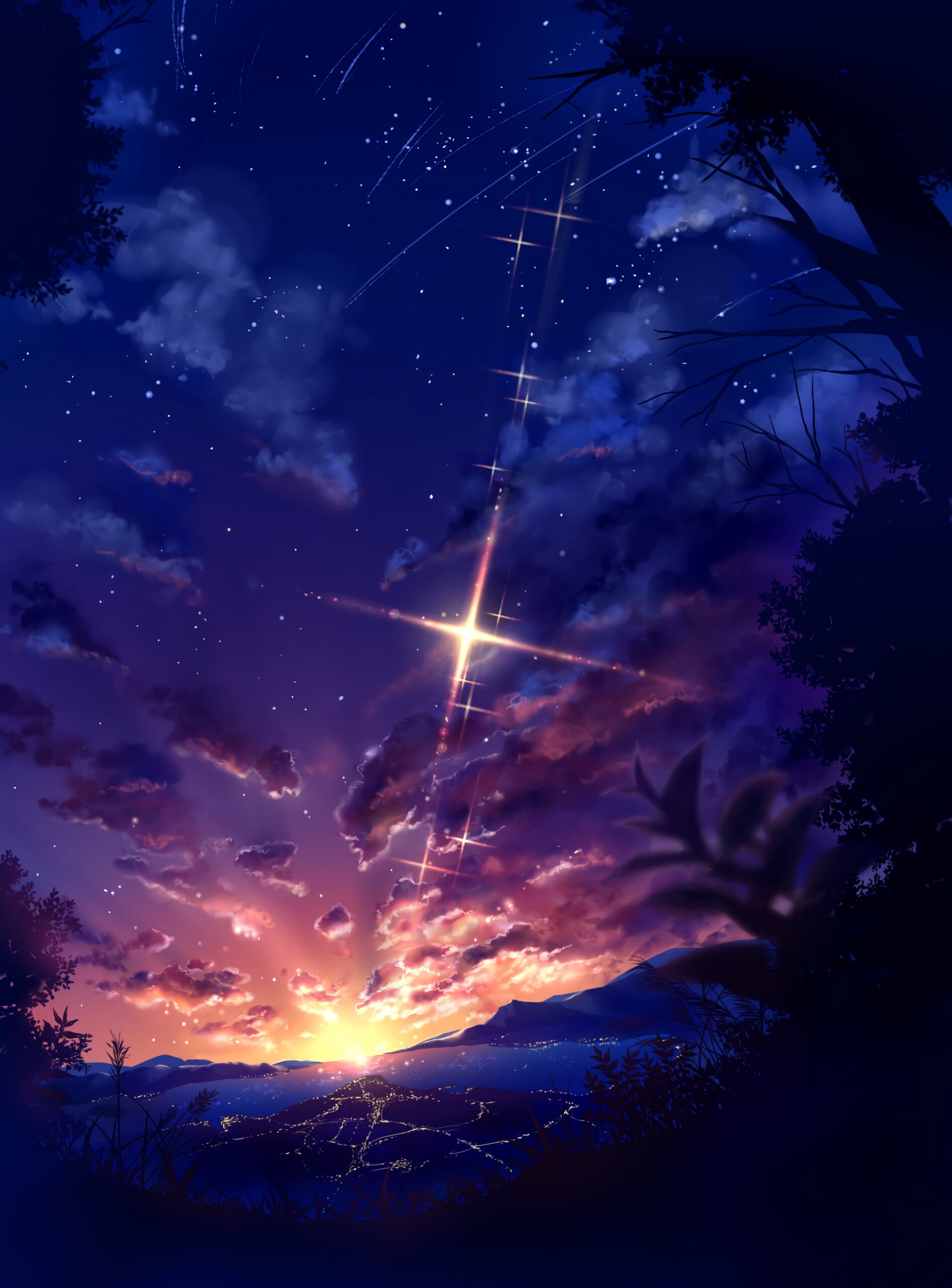 sunset star shooting star night sky
