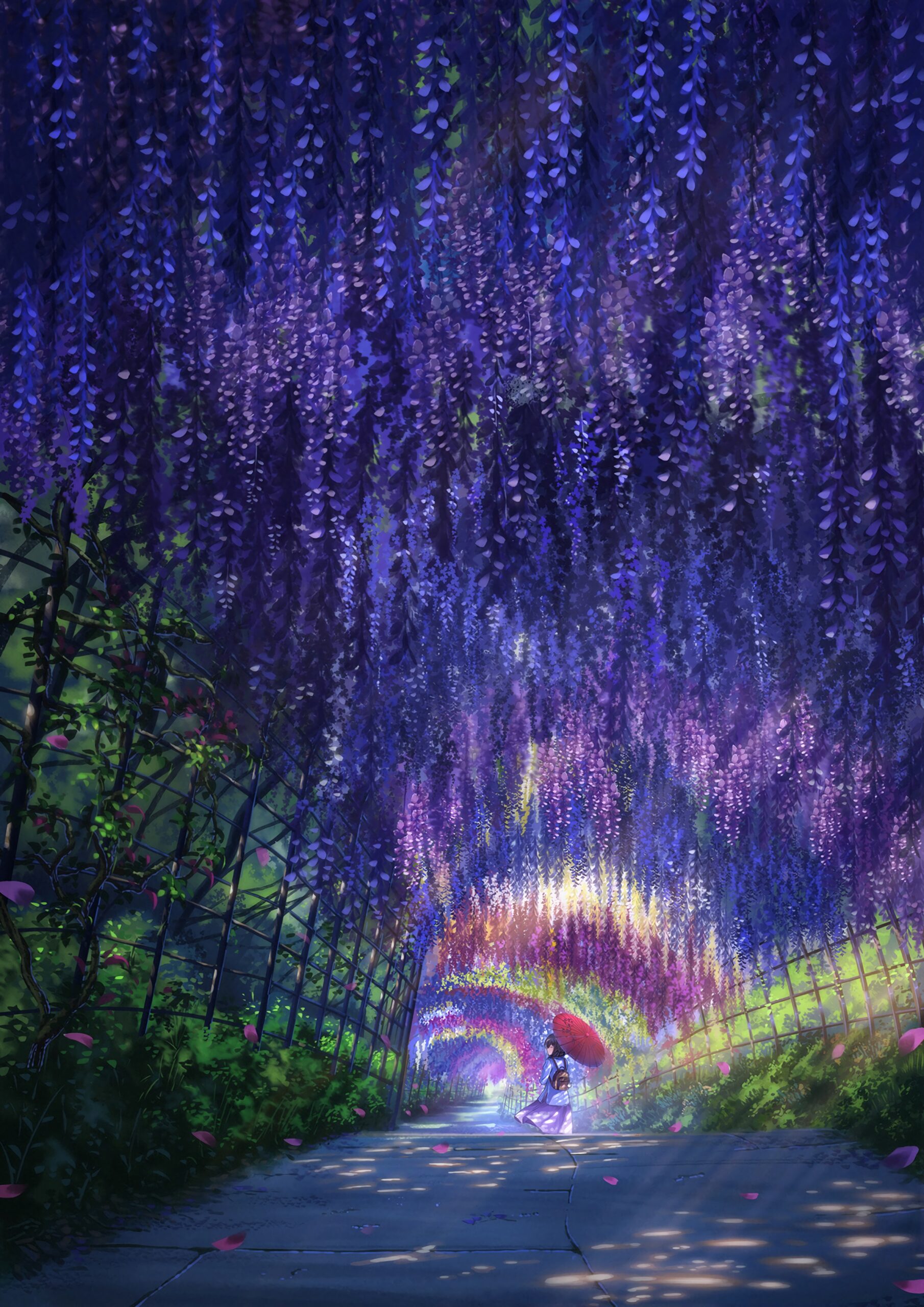 wisteria tunnel purple flowers japanese