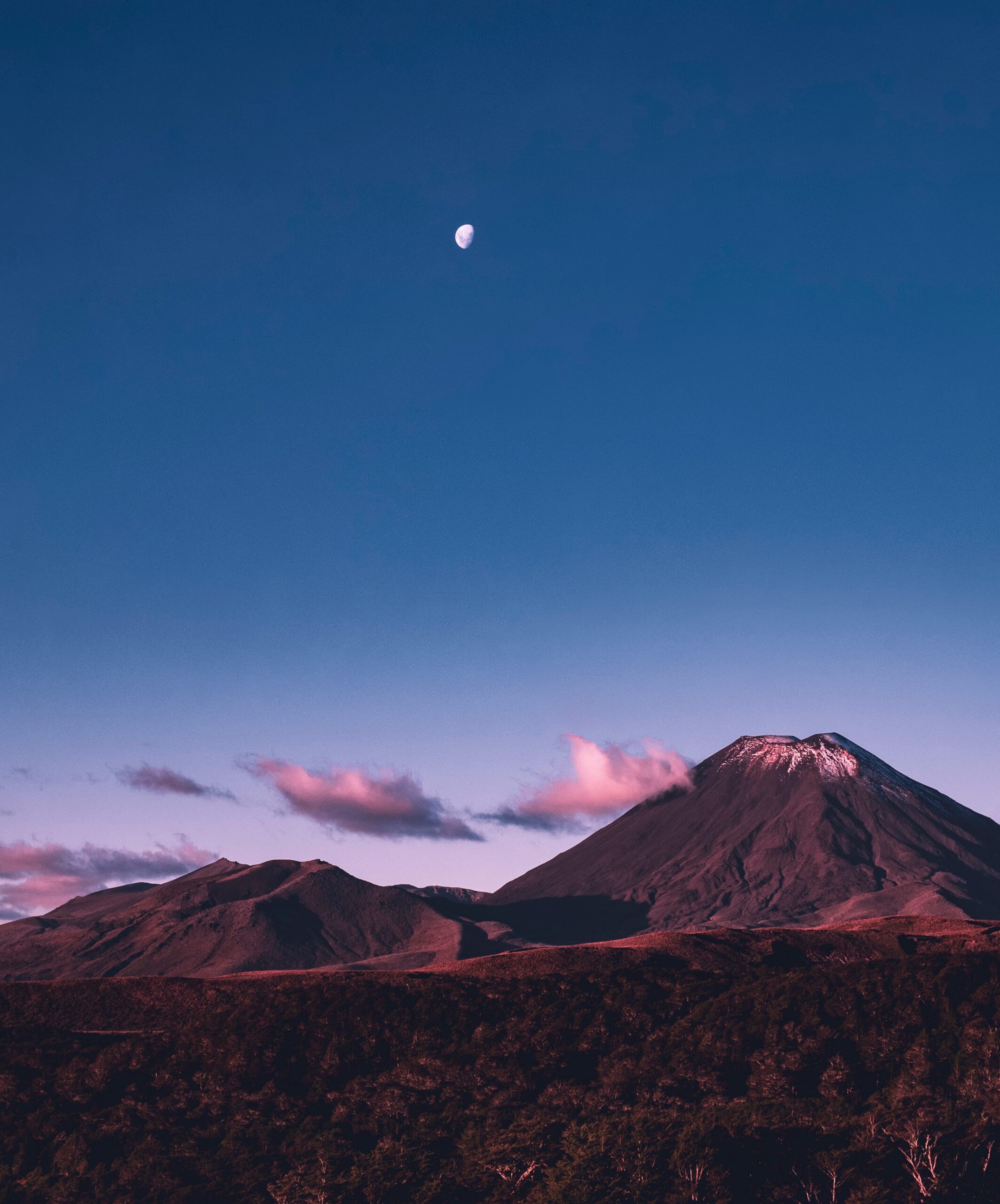 mountain peak volcano moonlight dusk