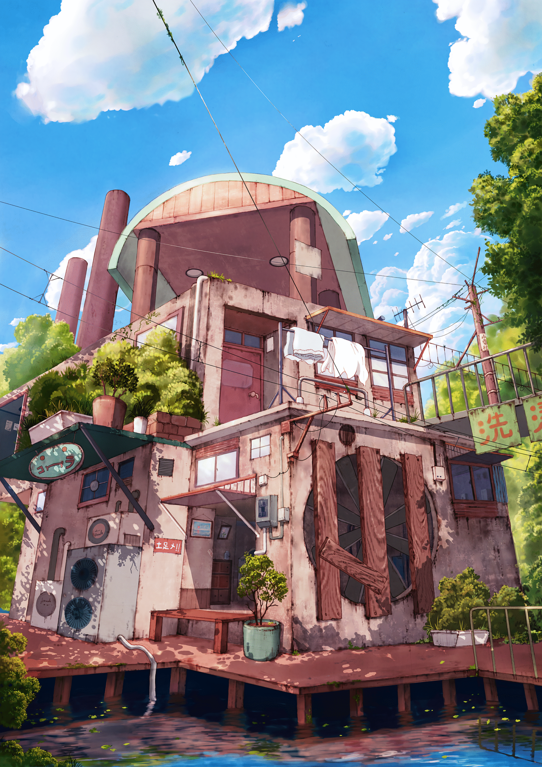 aesthetic house river waterfront blue