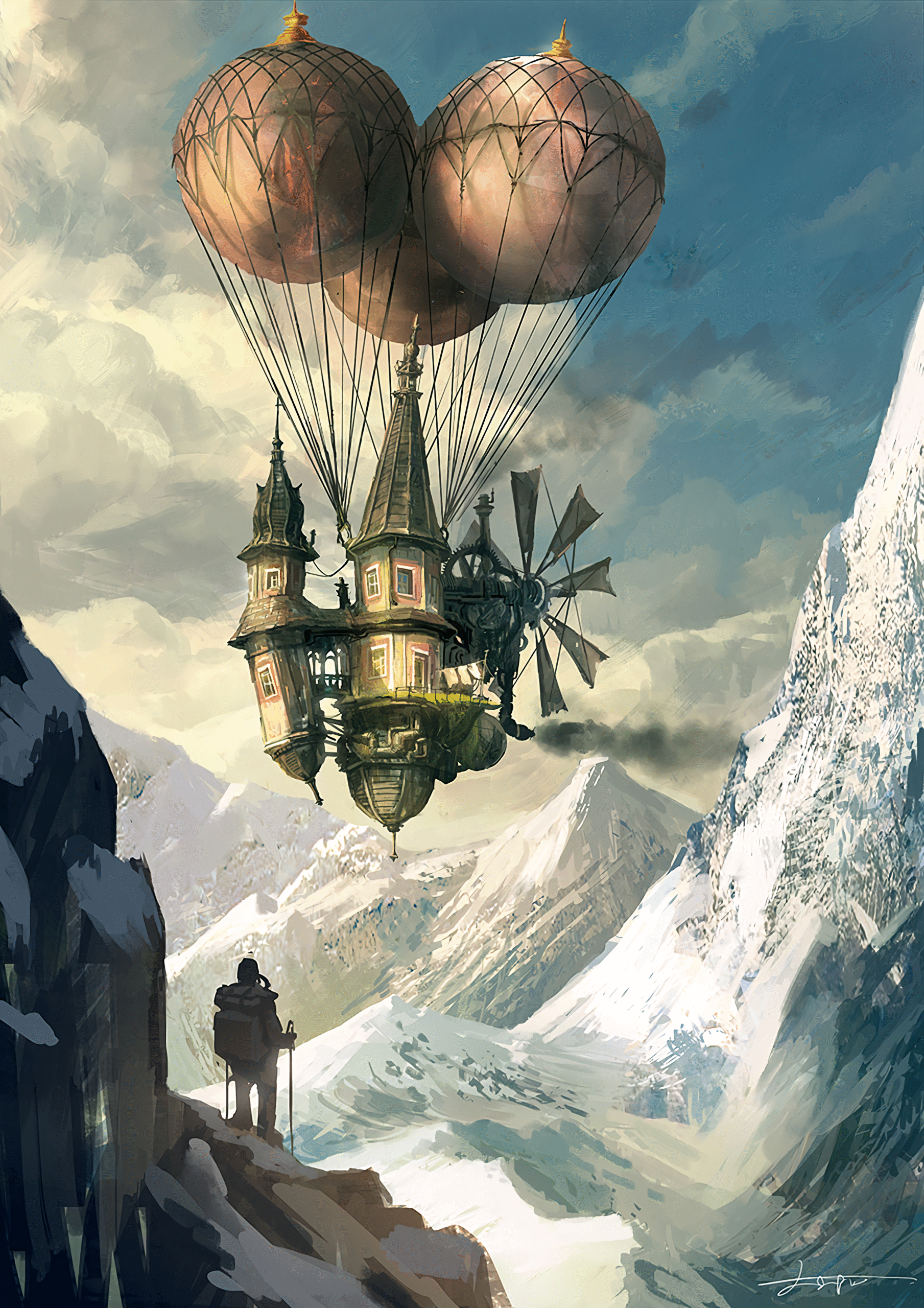 steampunk flying house airship hot air